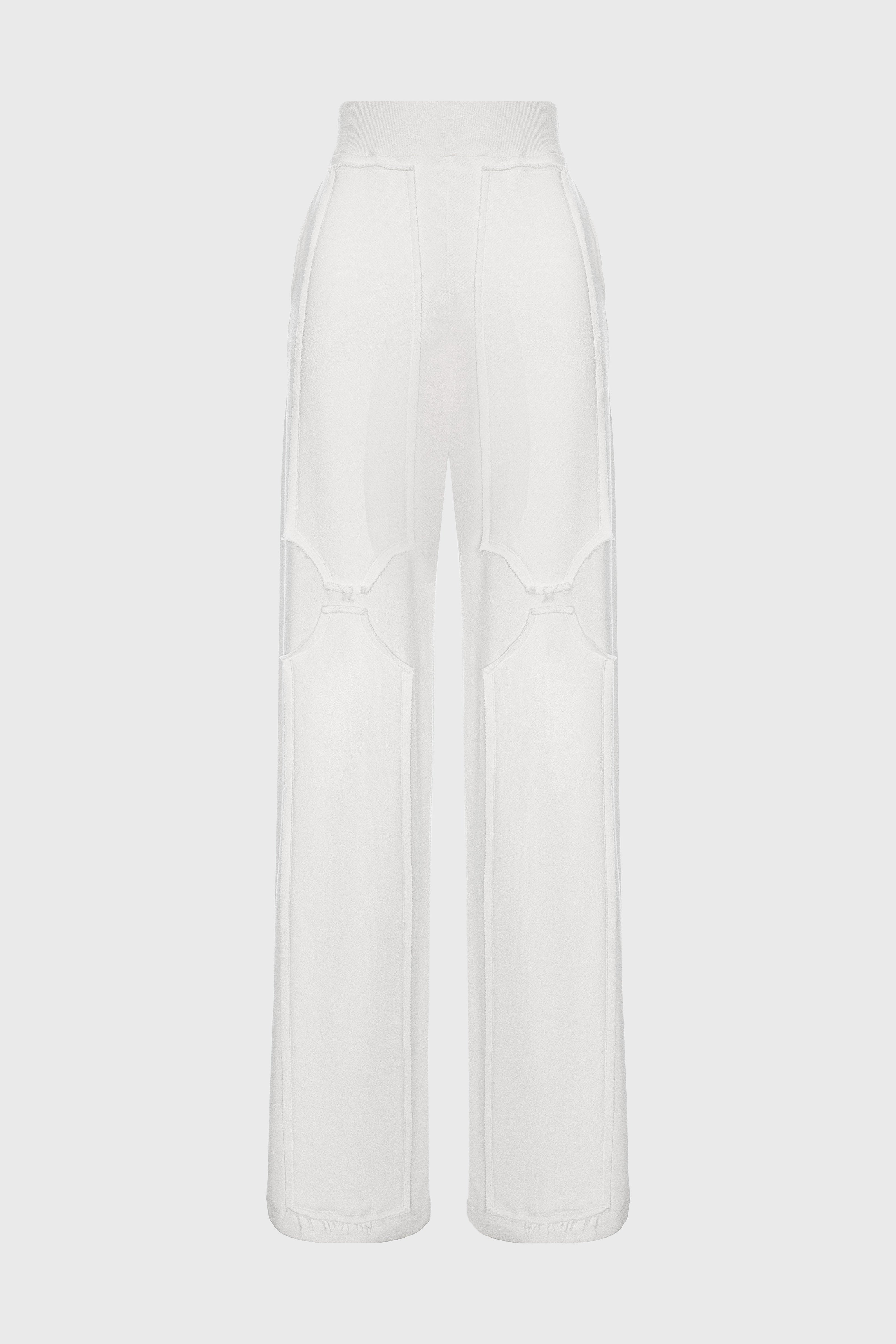 Pantaloni albi din bumbac si modal Deconstructed