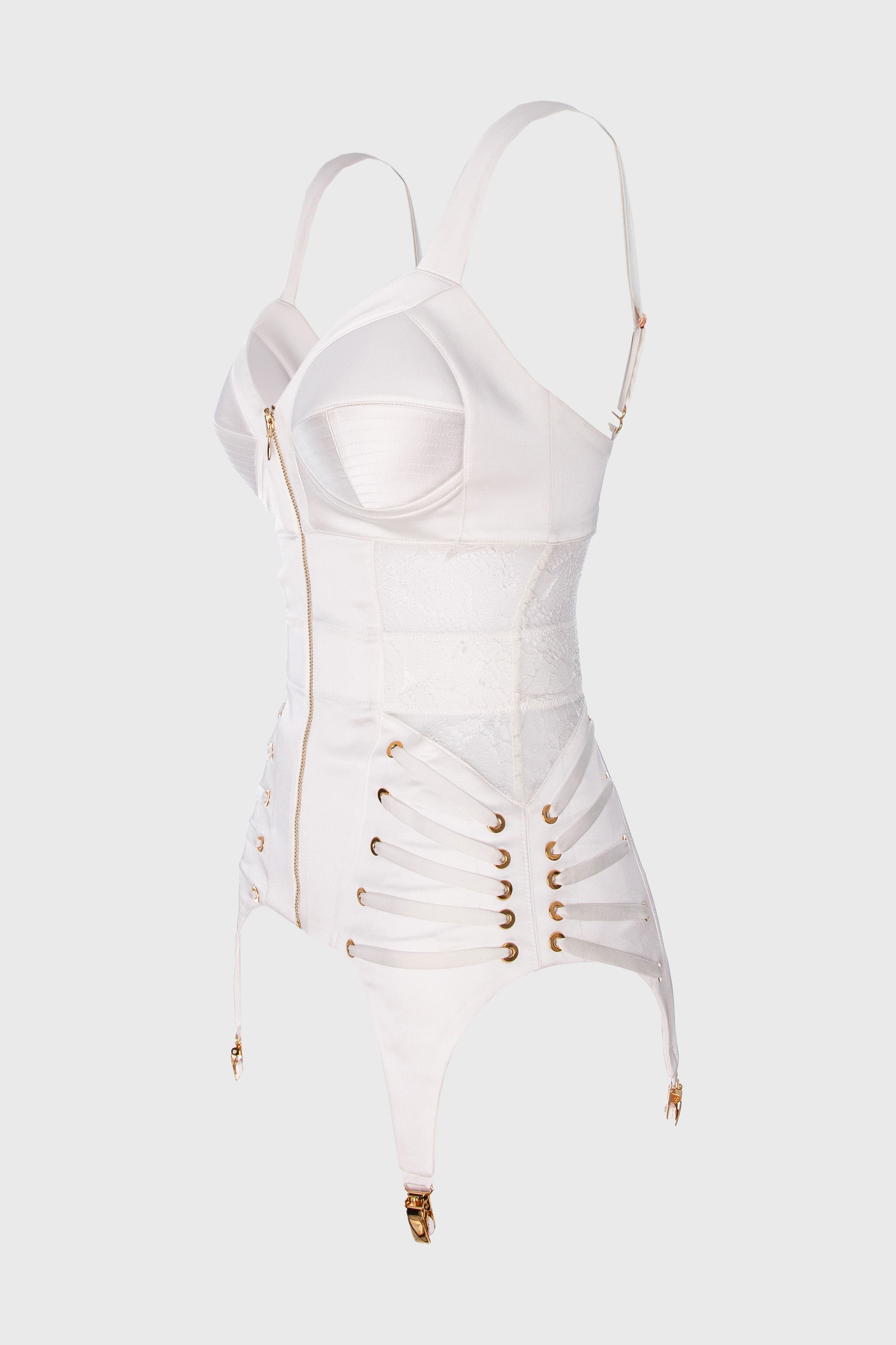 Corset alb din satin si dantela Zest