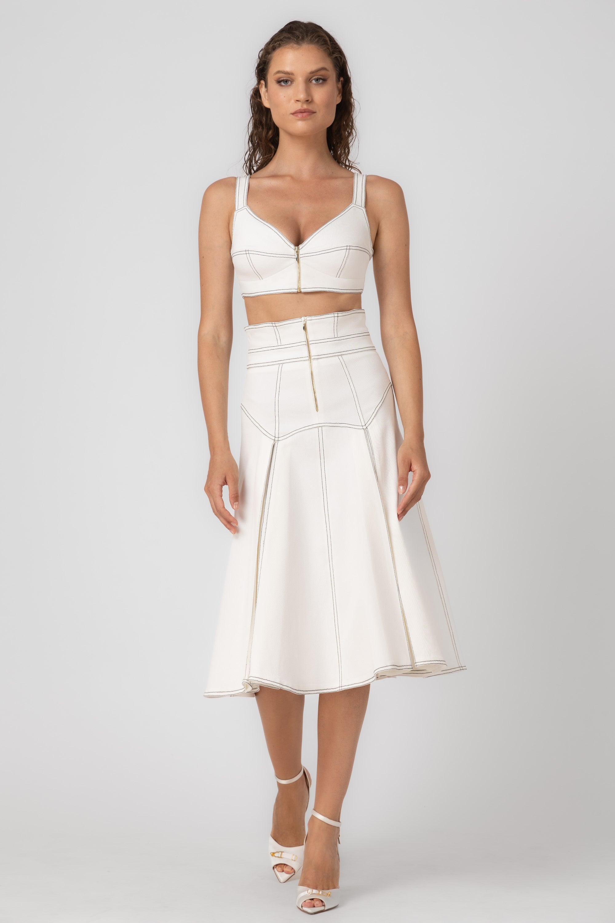 Underline Denim Skirt White