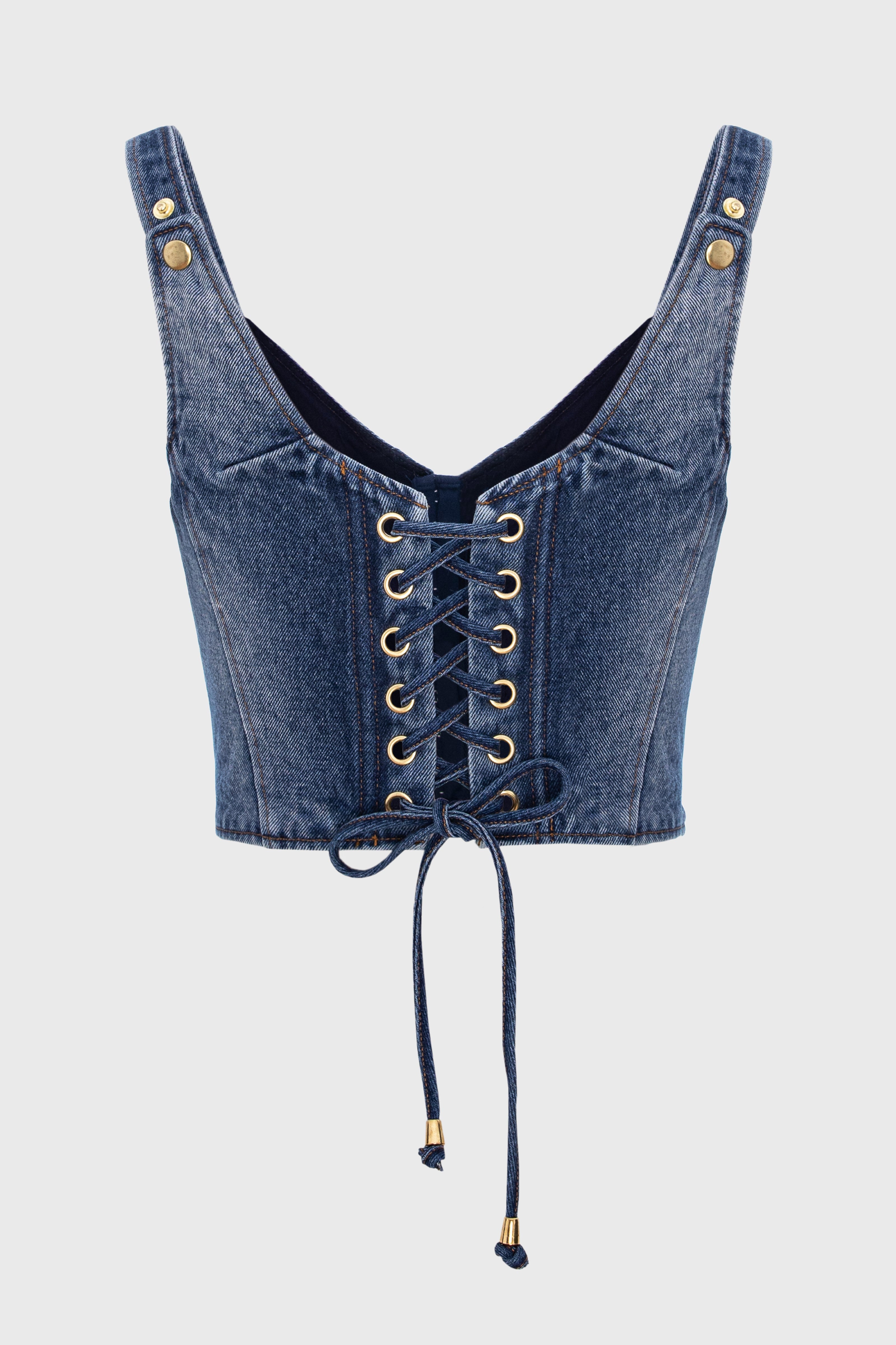 Top albastru din denim Corset