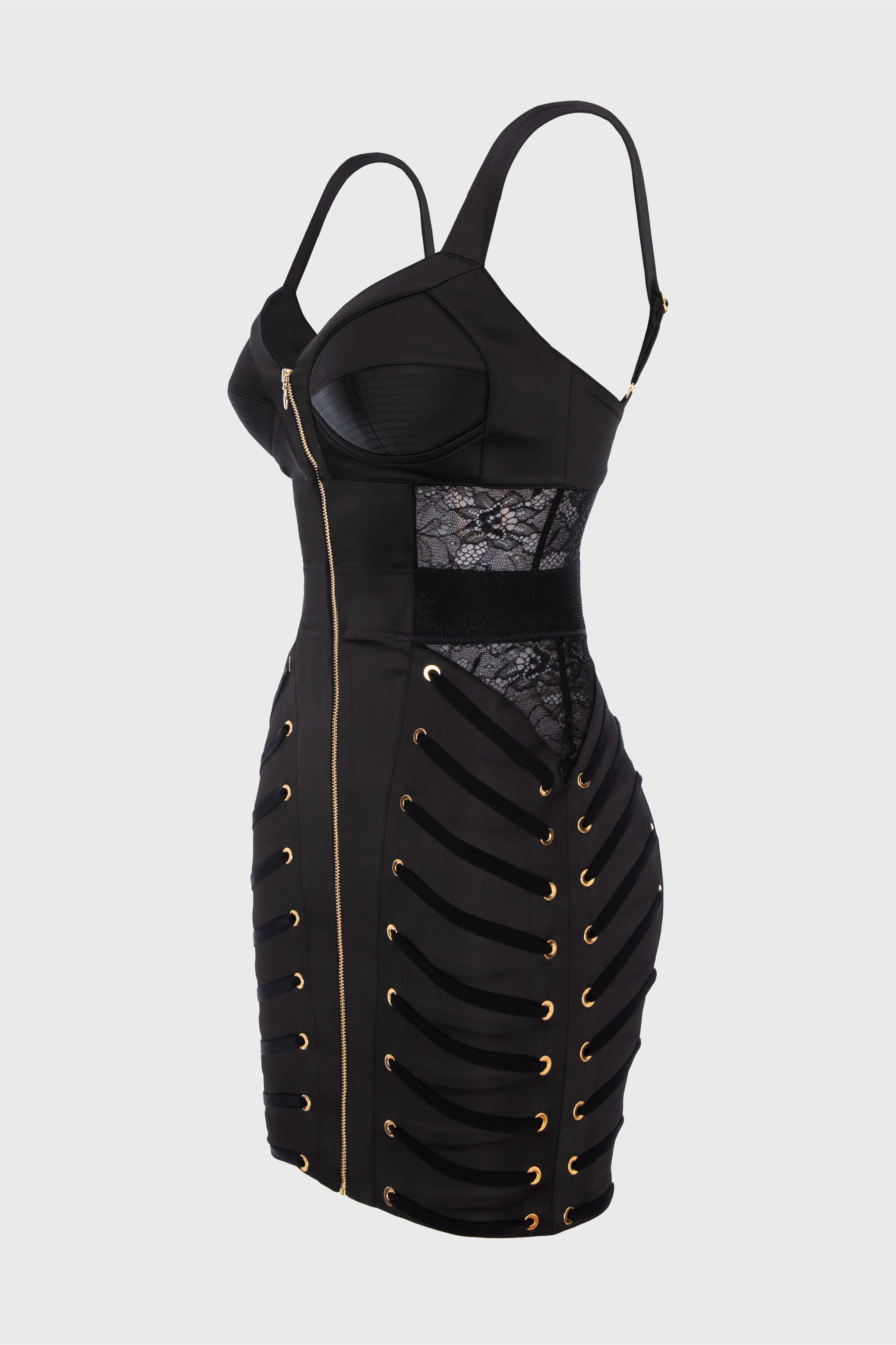 Rochie neagra mini din satin si dantela Zest