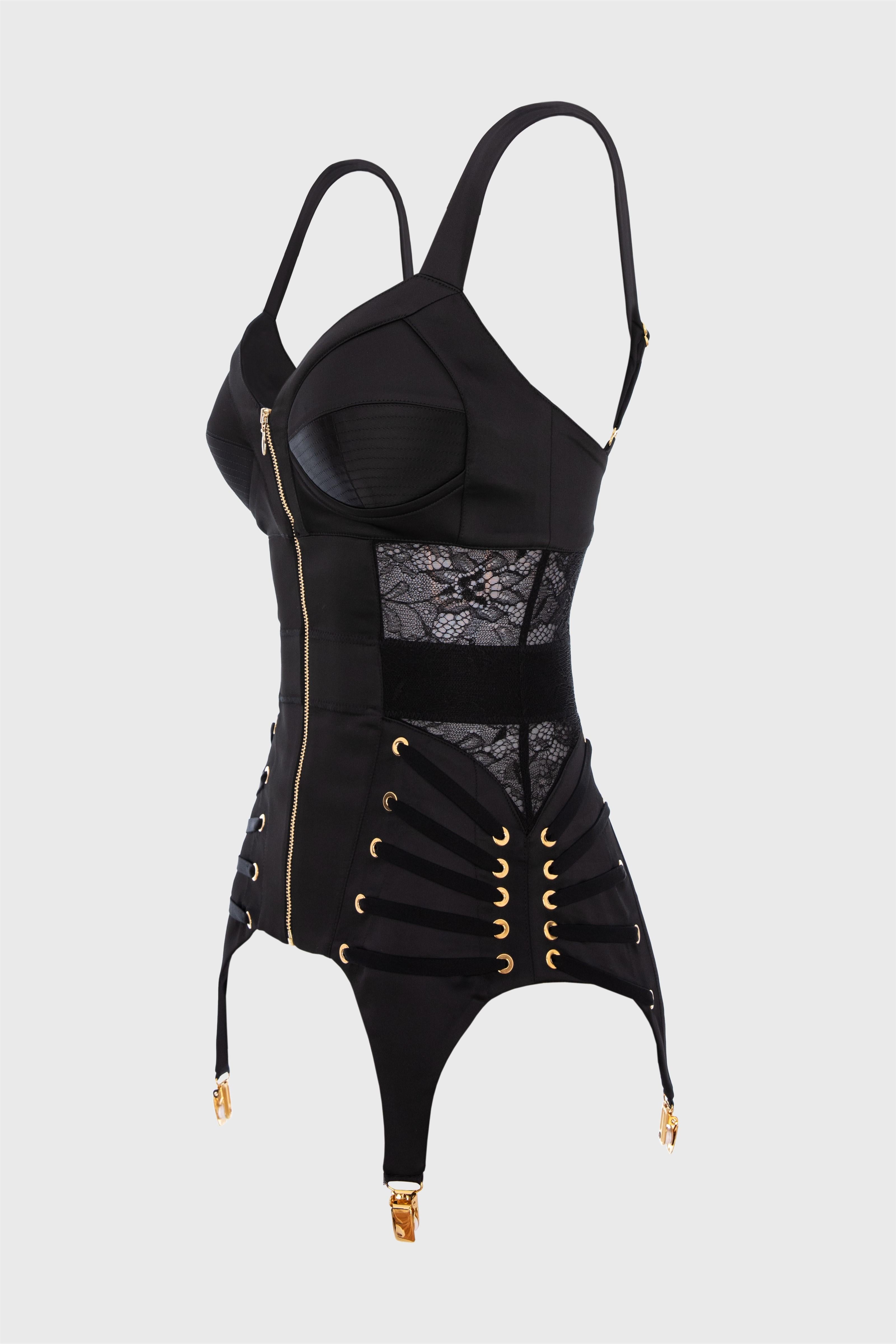 Corset negru din satin si dantela Zest