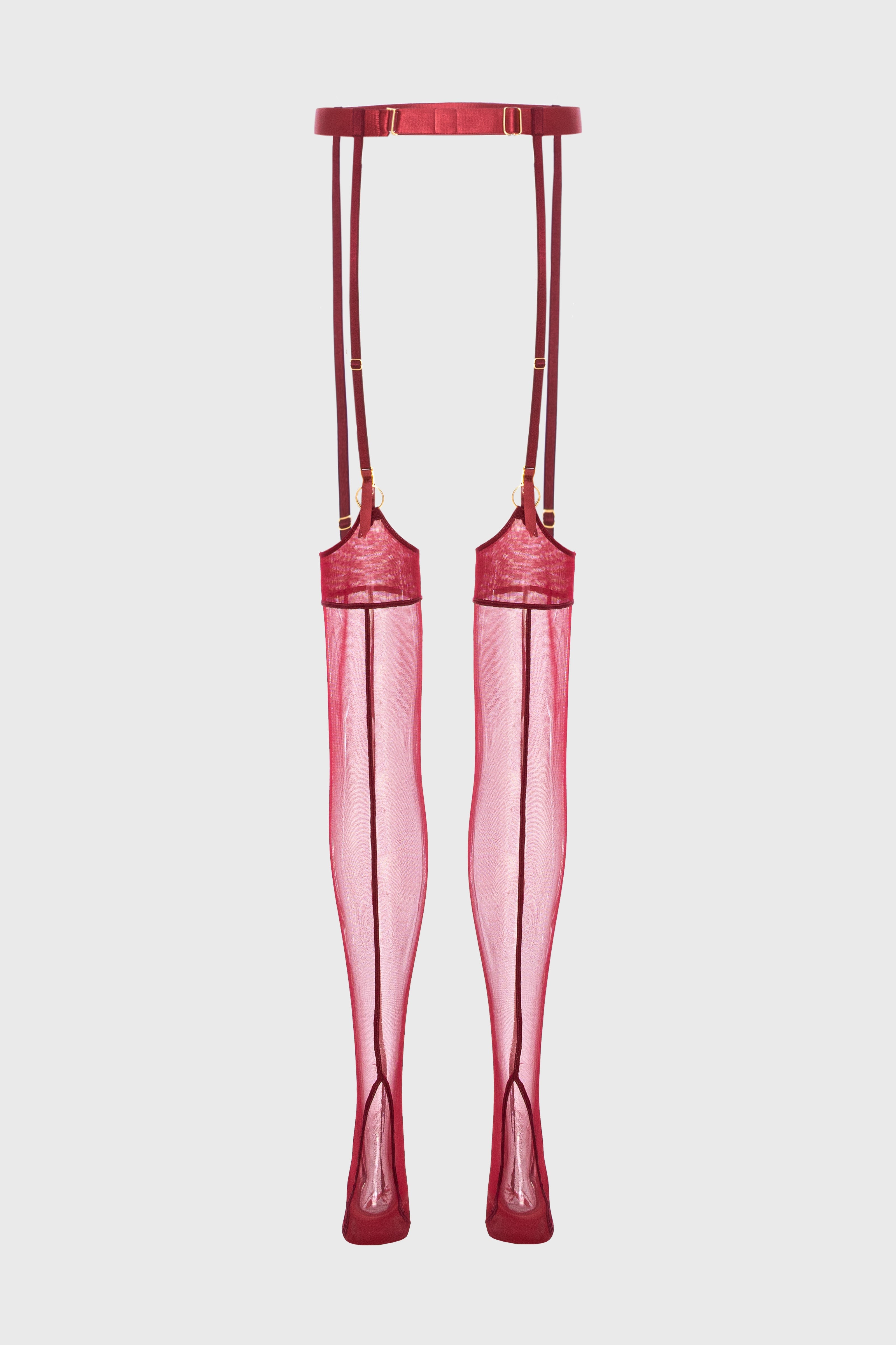 Hold-Up Mesh Stockings Dark Red