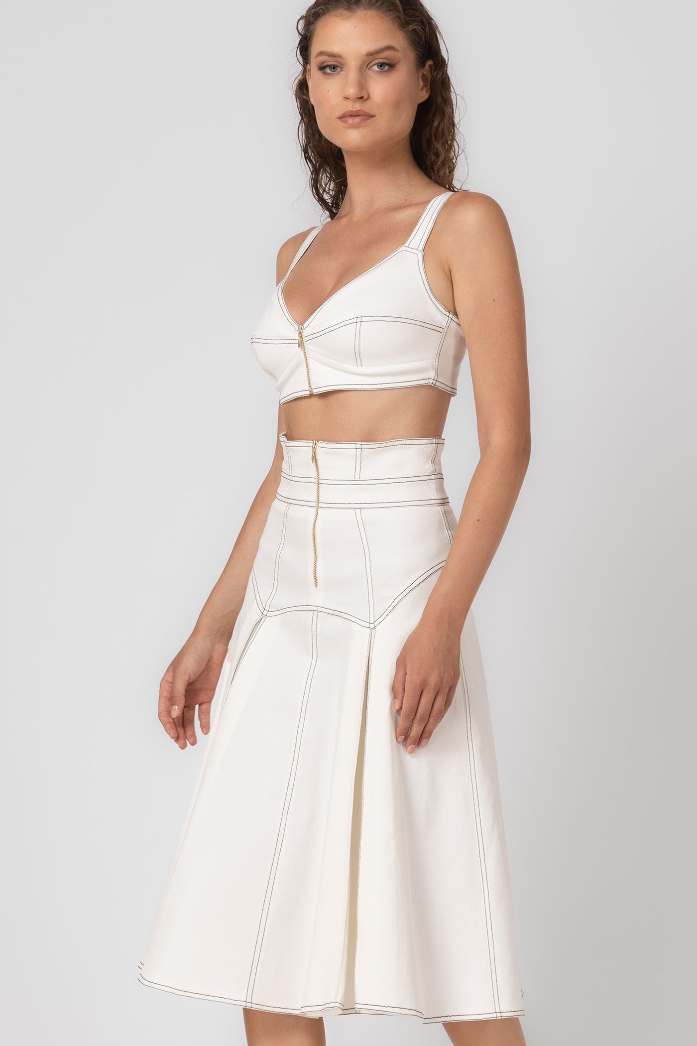 Underline Denim Skirt White