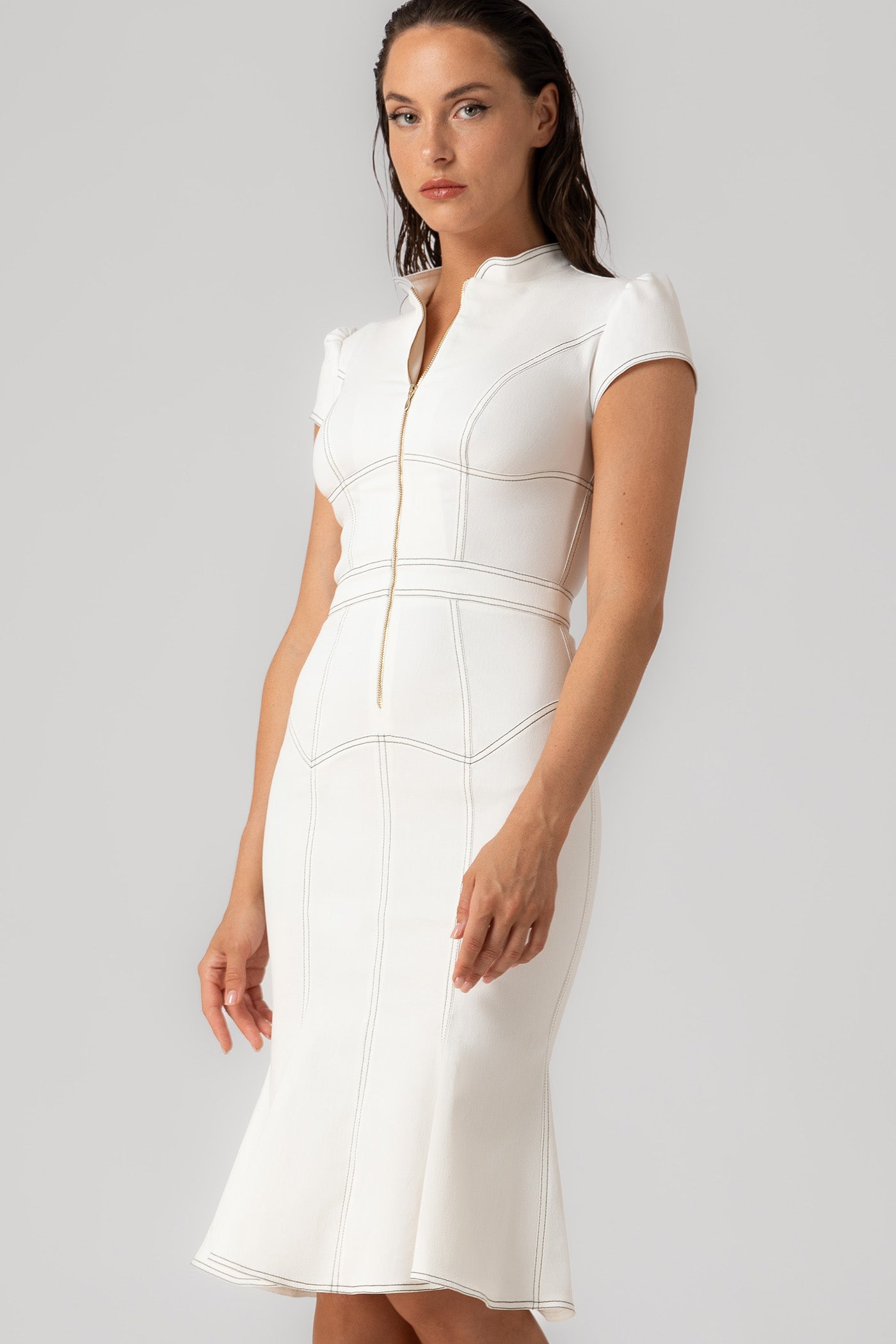 Underline Denim Dress White