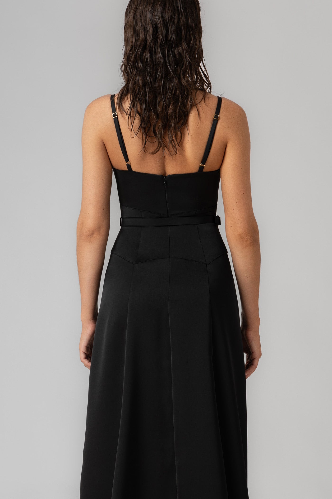 Rochie lunga neagra din satin Blossom