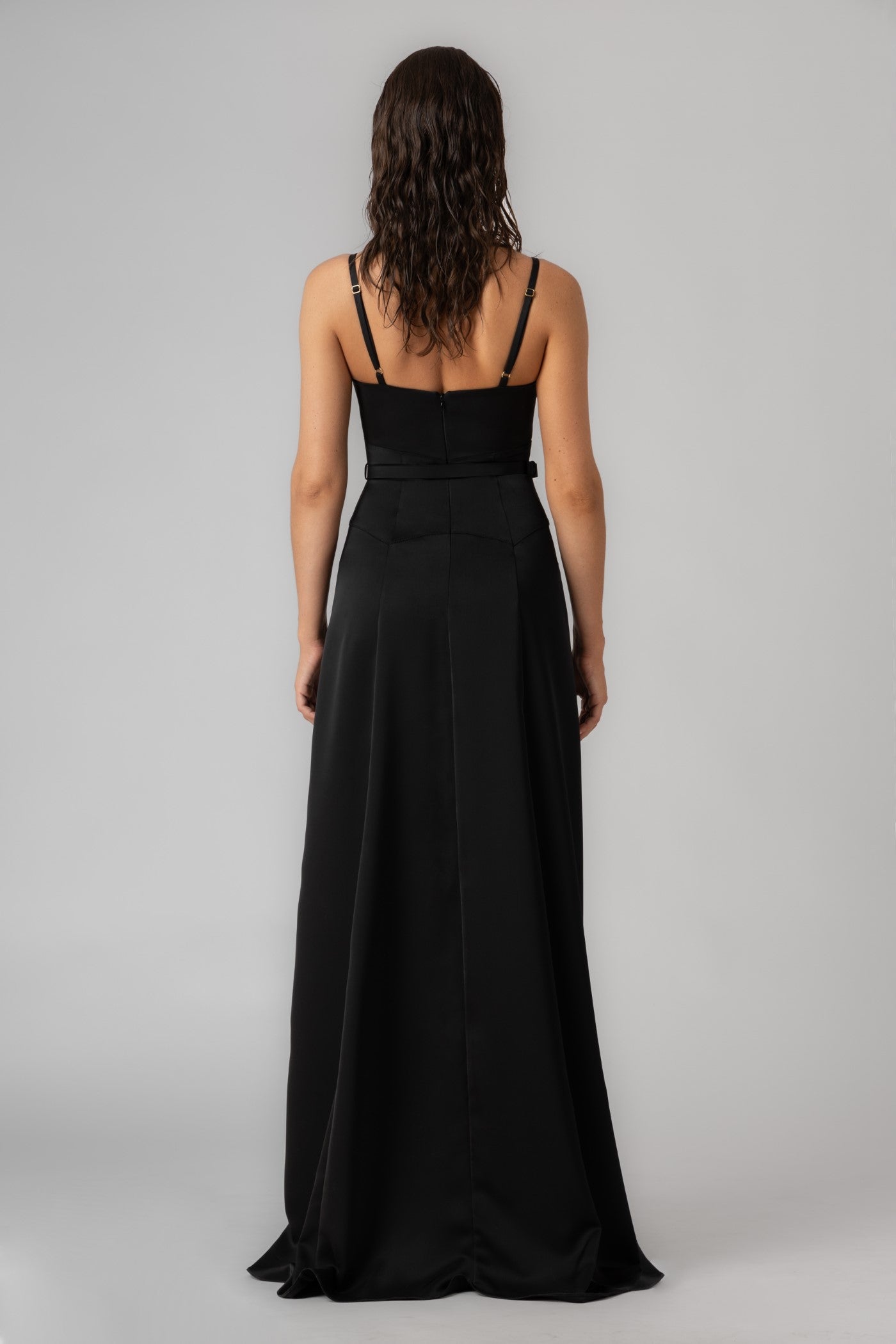 Rochie lunga neagra din satin Blossom