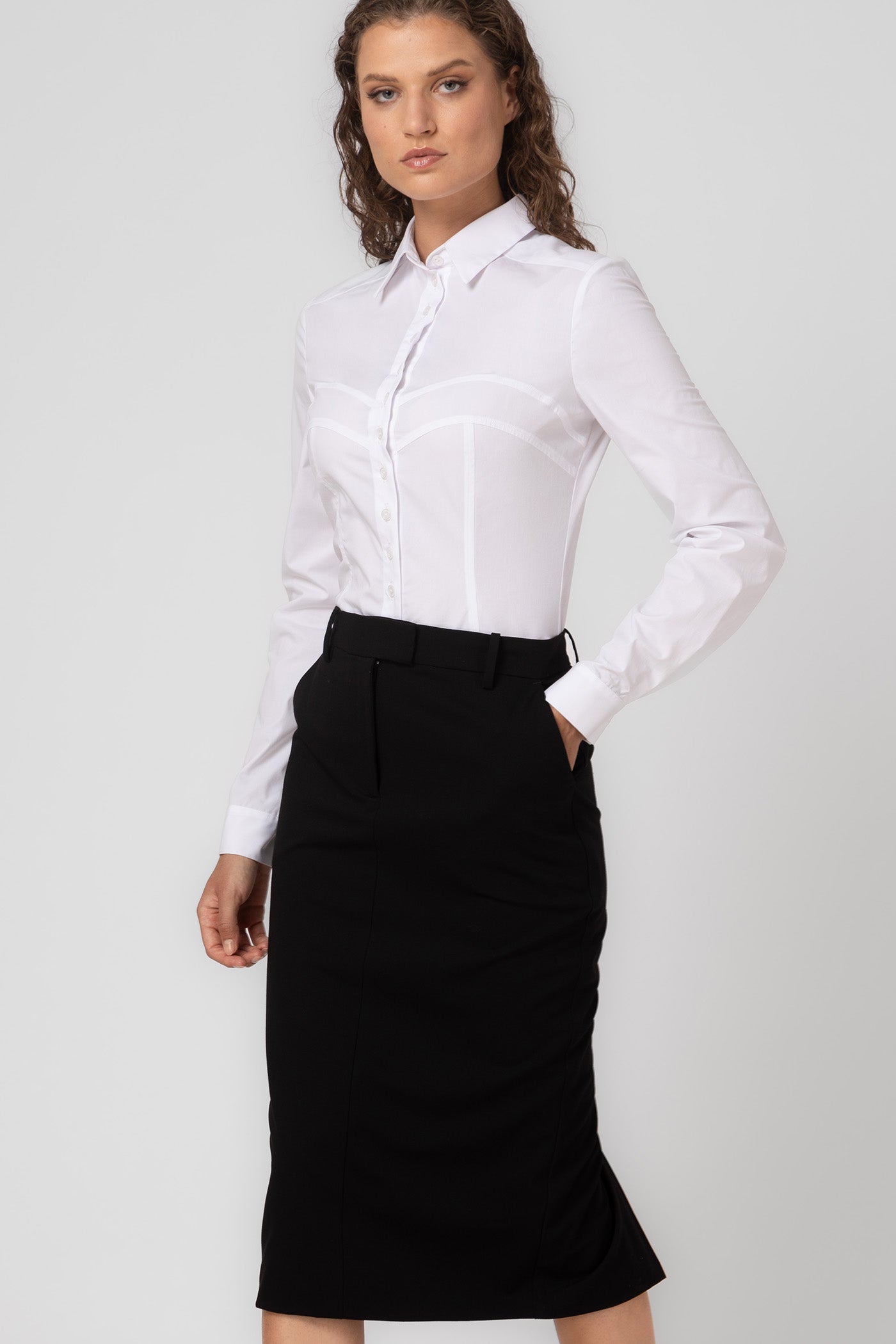 Fusta midi neagra clasica cu buzunare Formal
