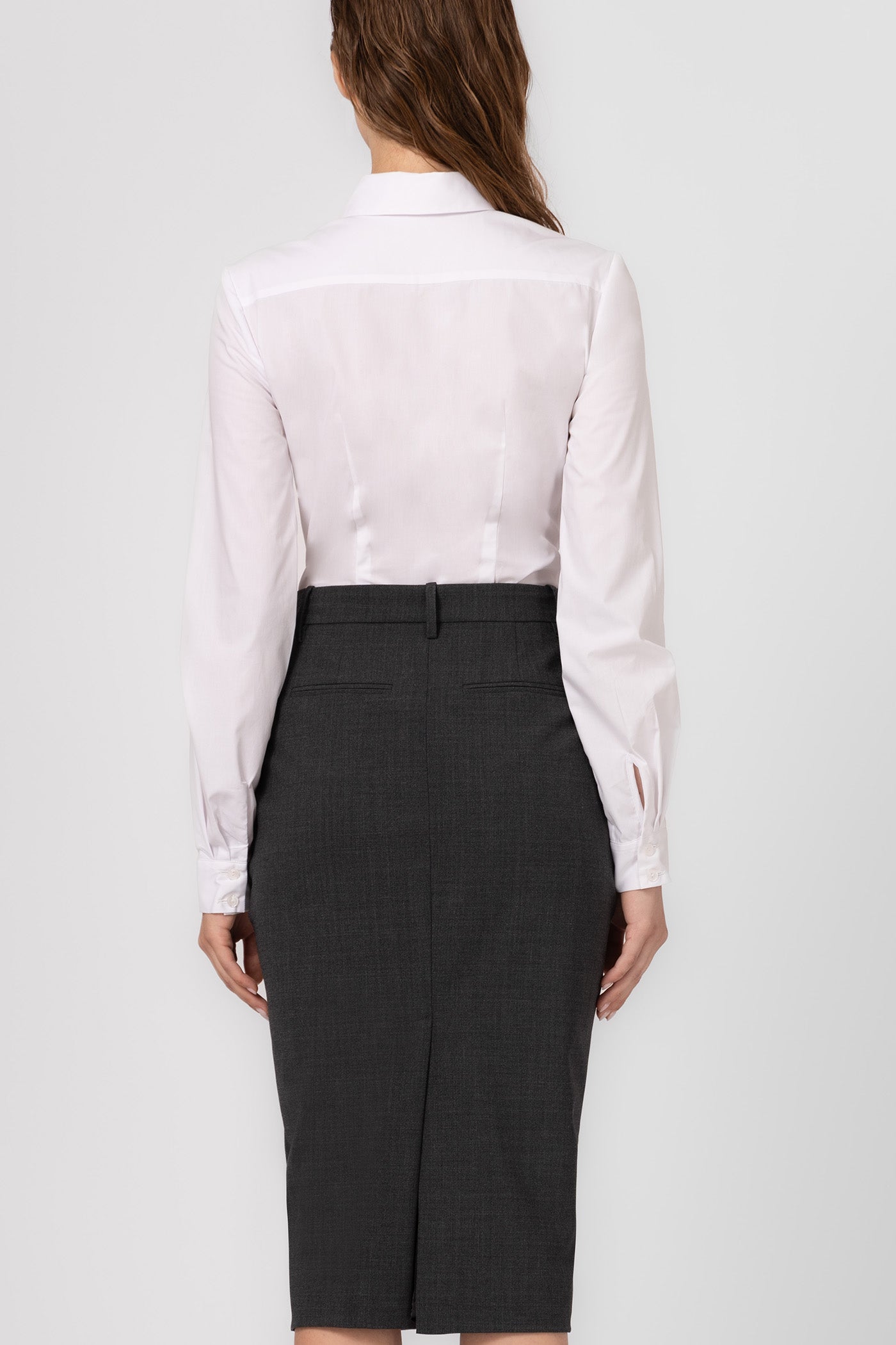 Fusta midi gri clasica din lana Formal