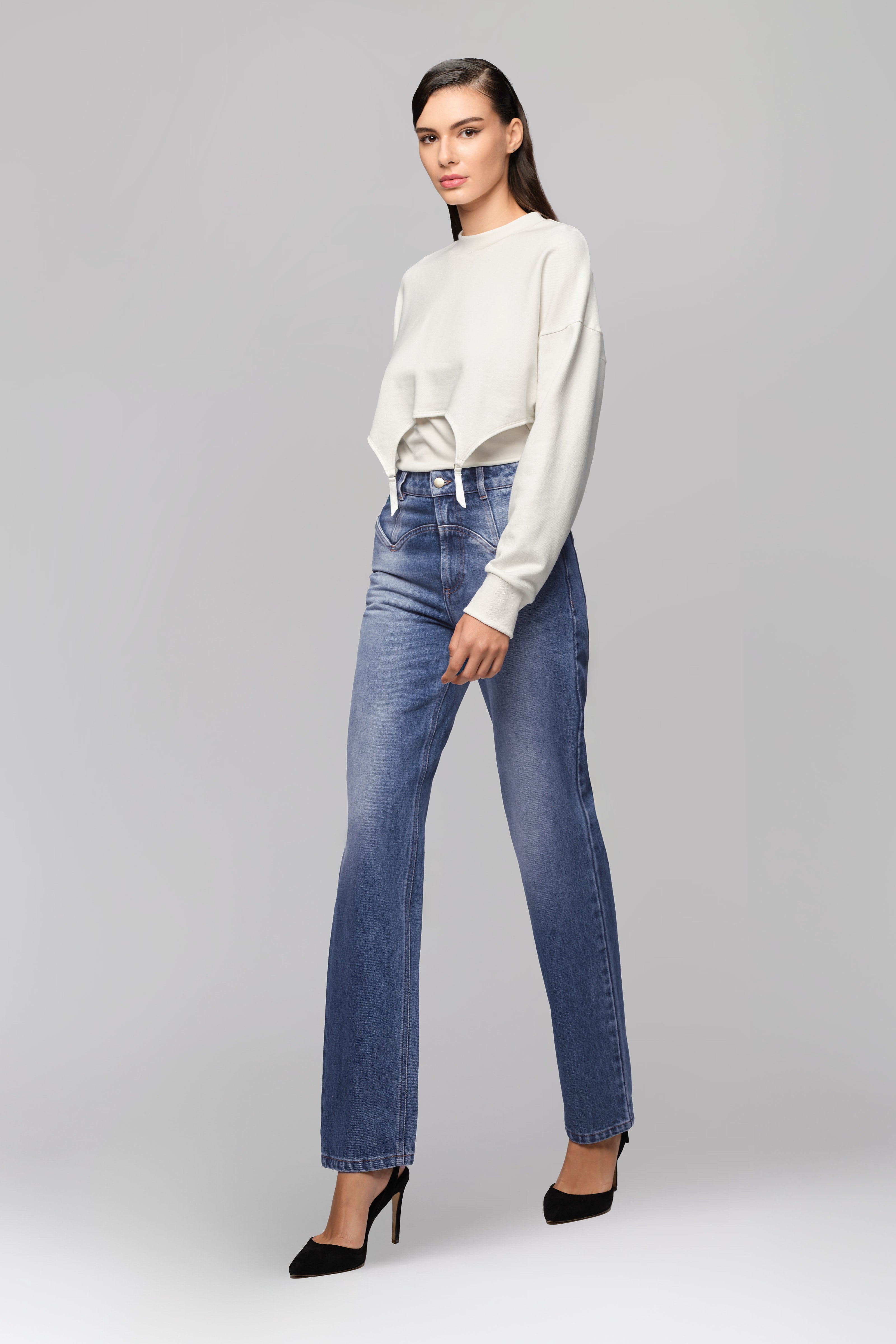 Hanorac alb scurt din bumbac si modal Garter