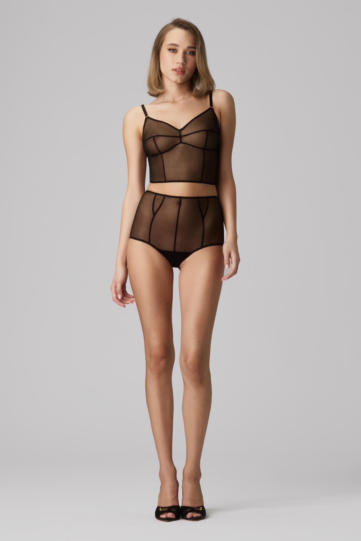 Bra top negru din tul elastic transparent Haze