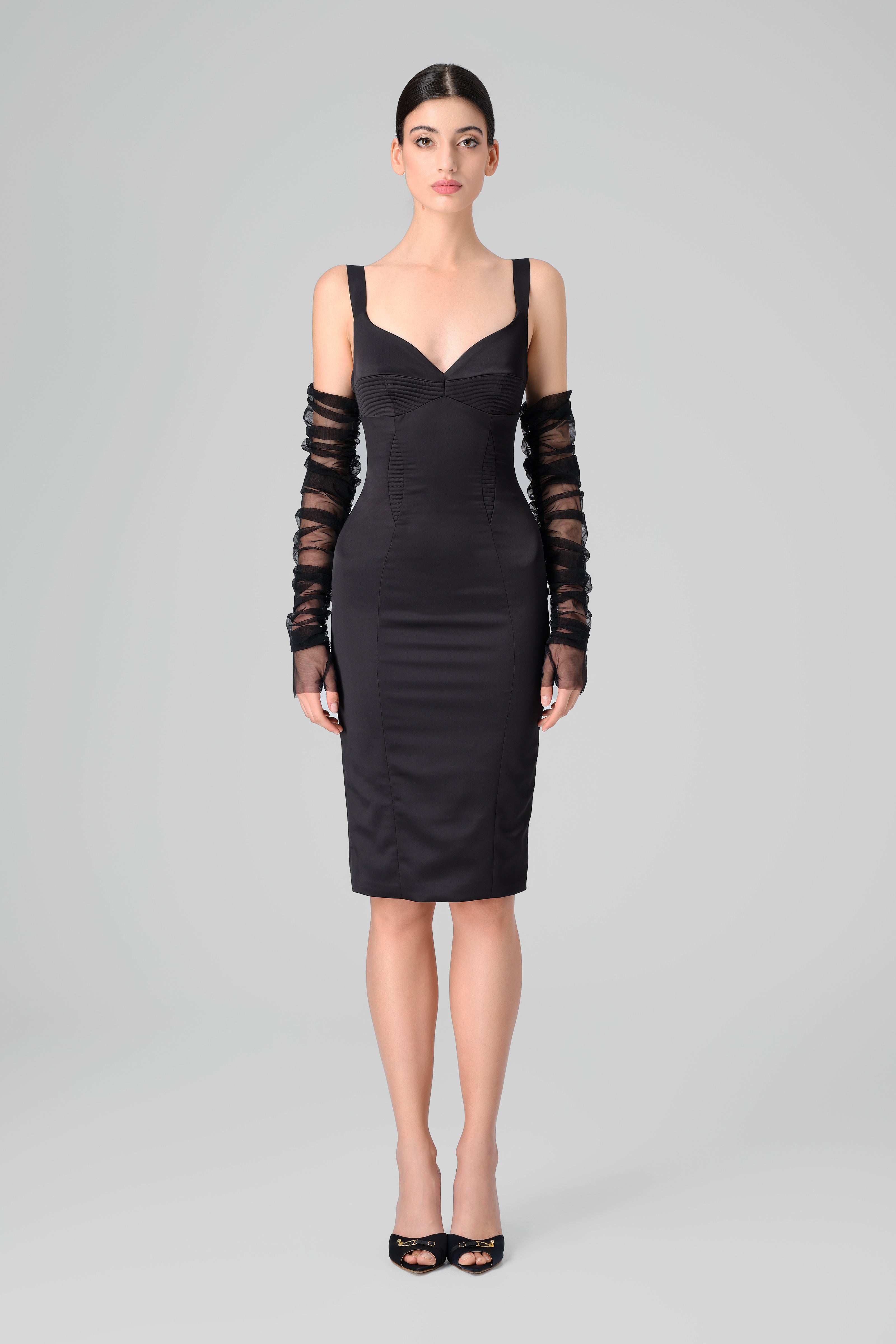 Rochie neagra din satin elastic Haze