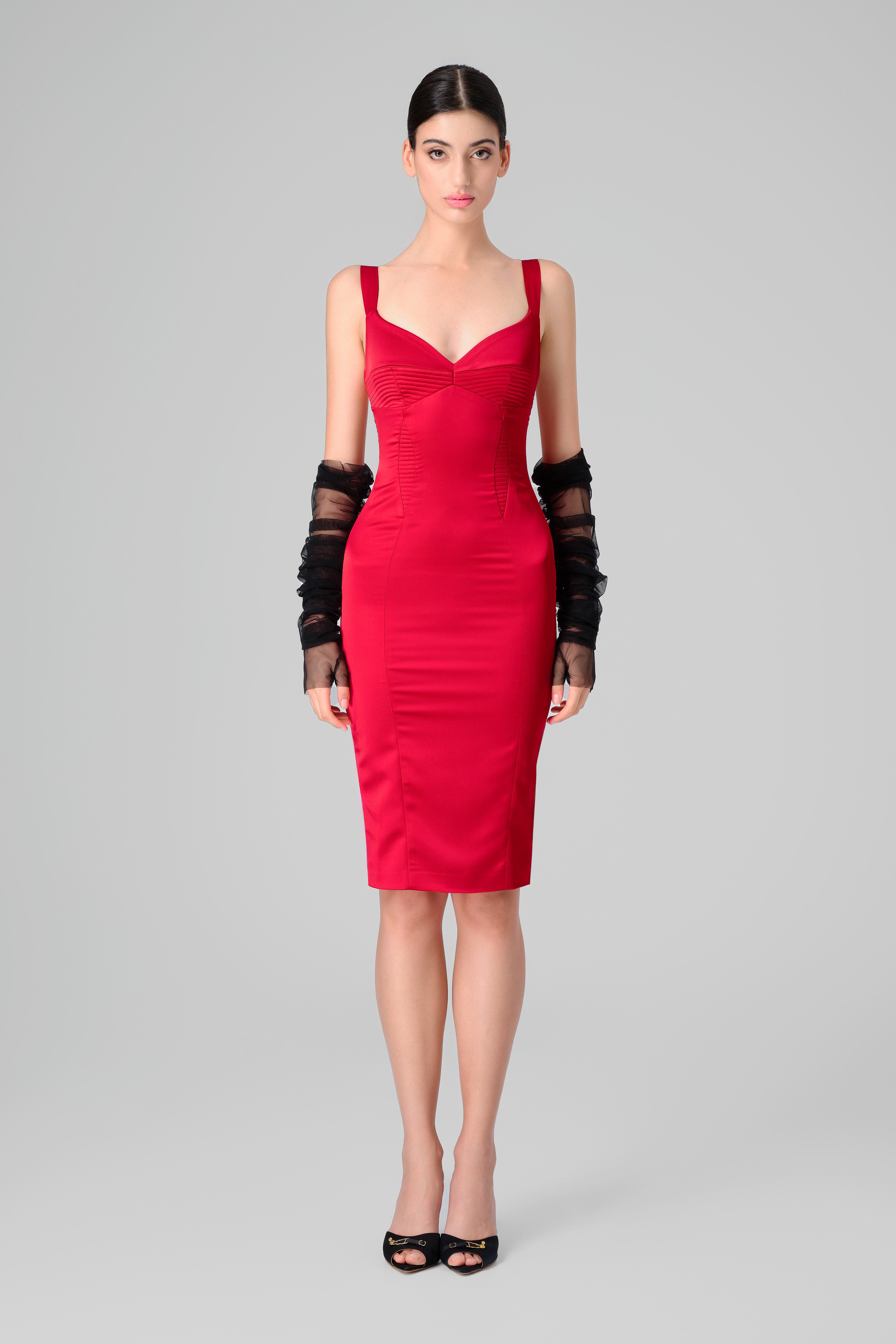 Rochie rosie din satin elastic Haze