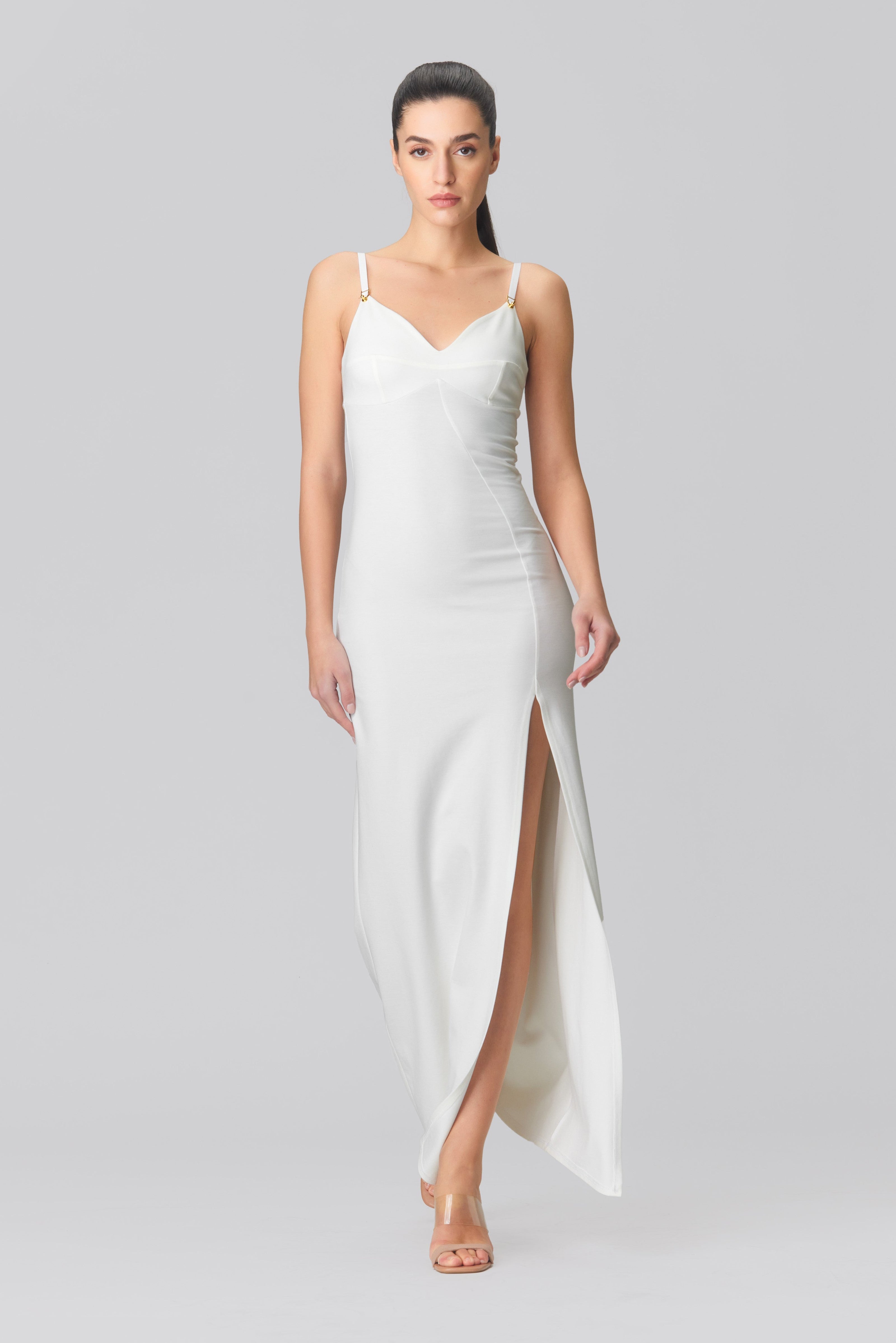 Rochie lunga alba elastica Skin