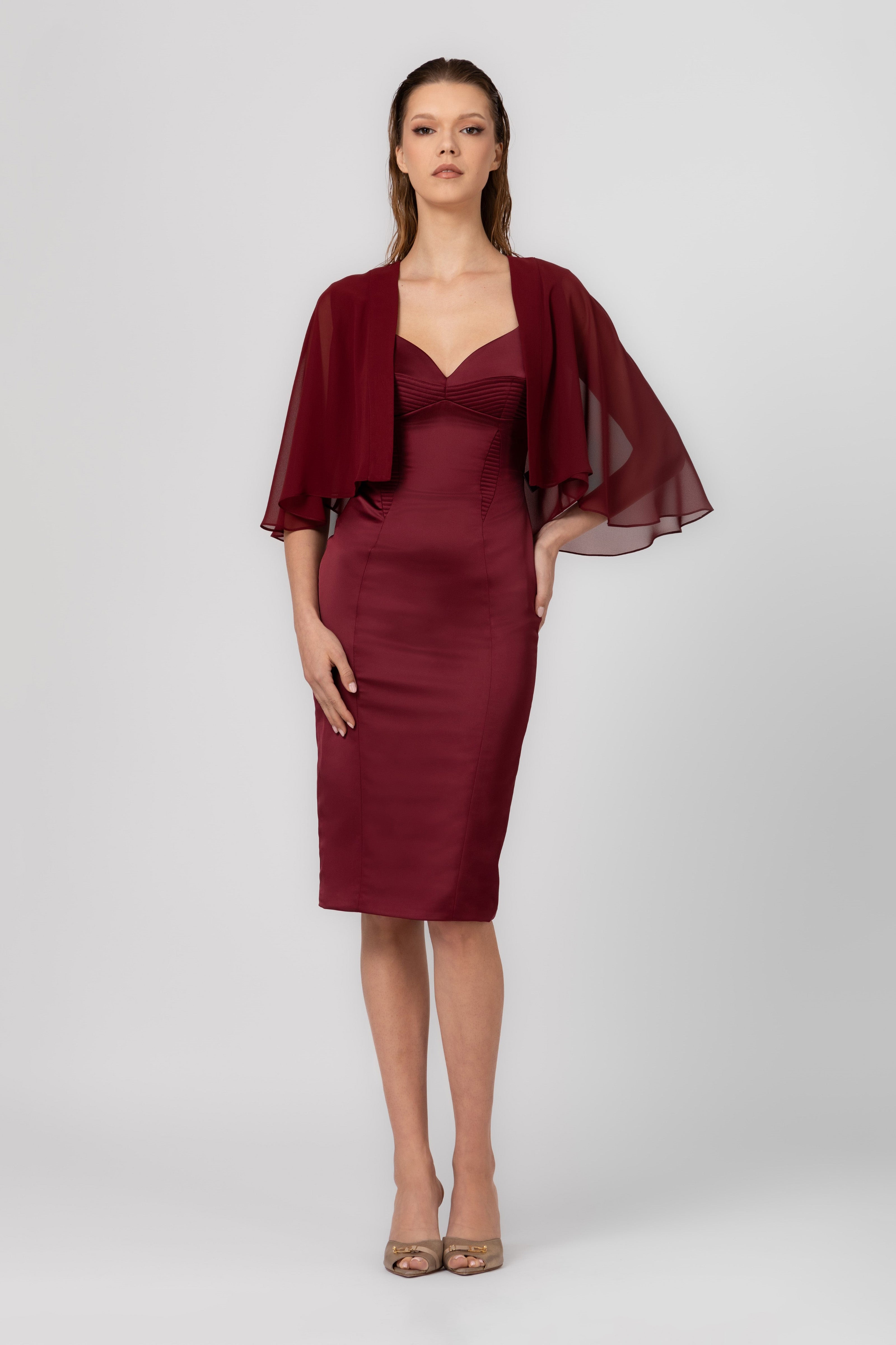 Capa rosu burgund din voal transparent Veil