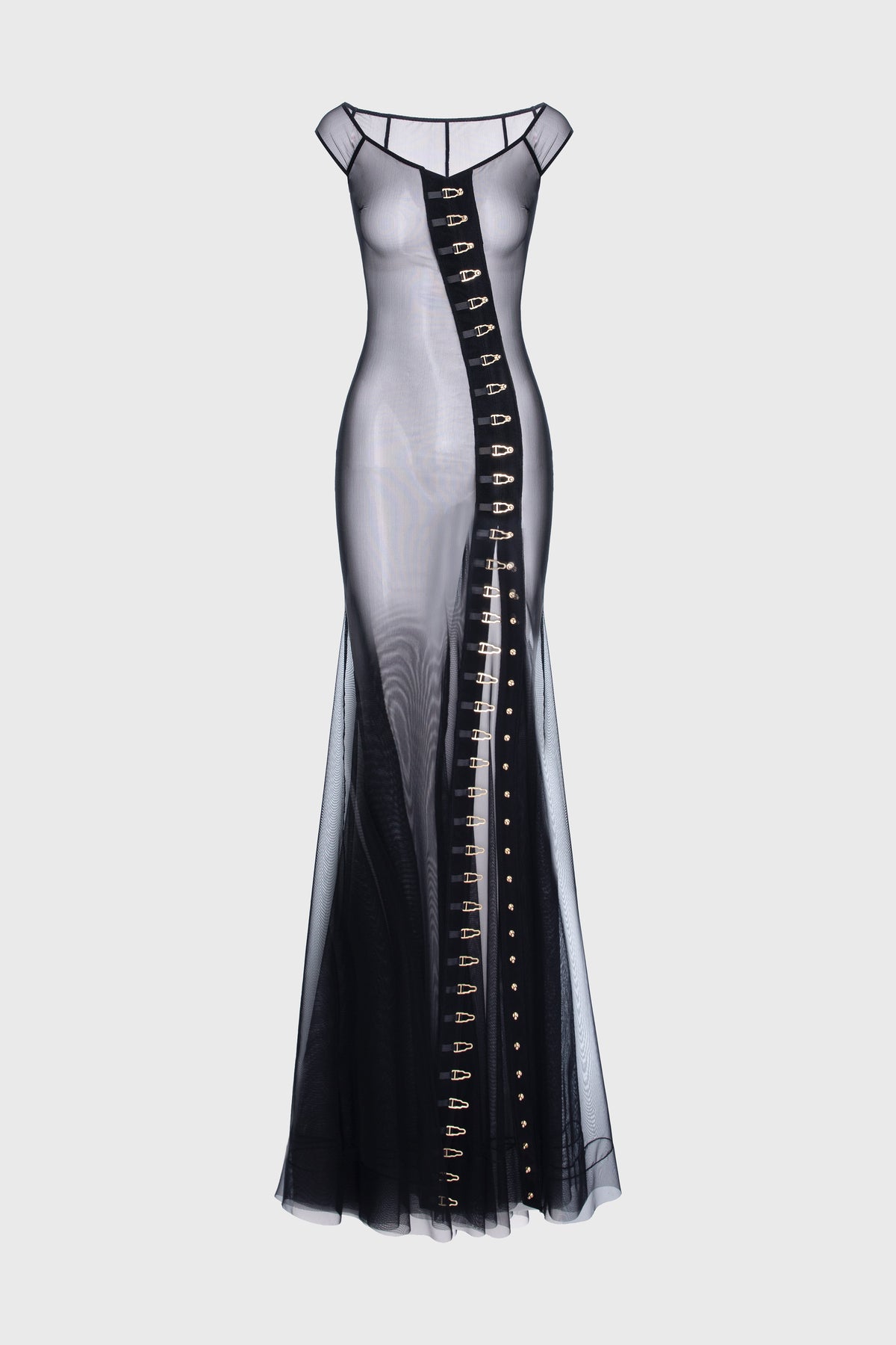 Tribute Ivy sheer long dress with bodysuit and mesh underskirt