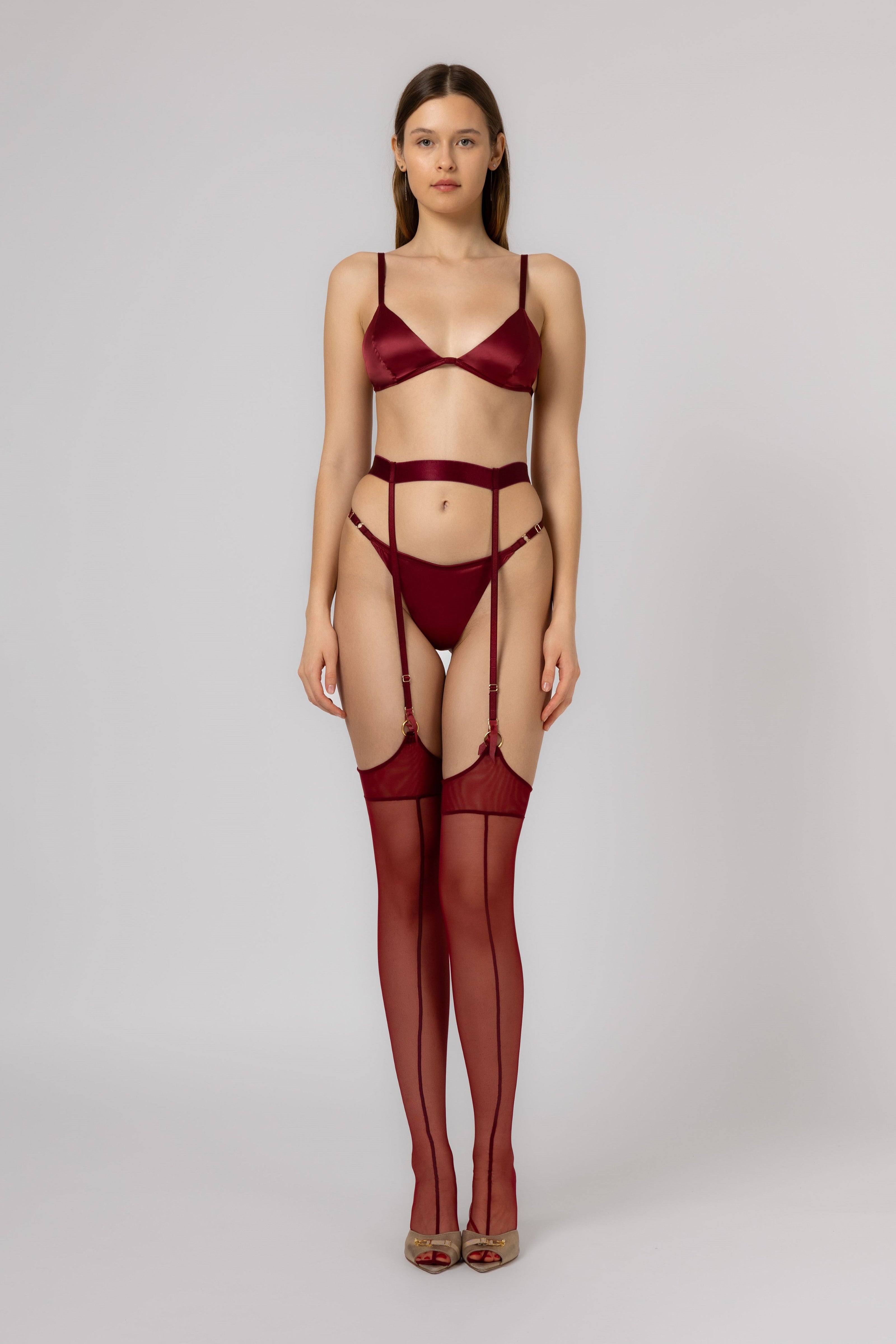 Nostalgic Stretch Satin Bra Dark Red