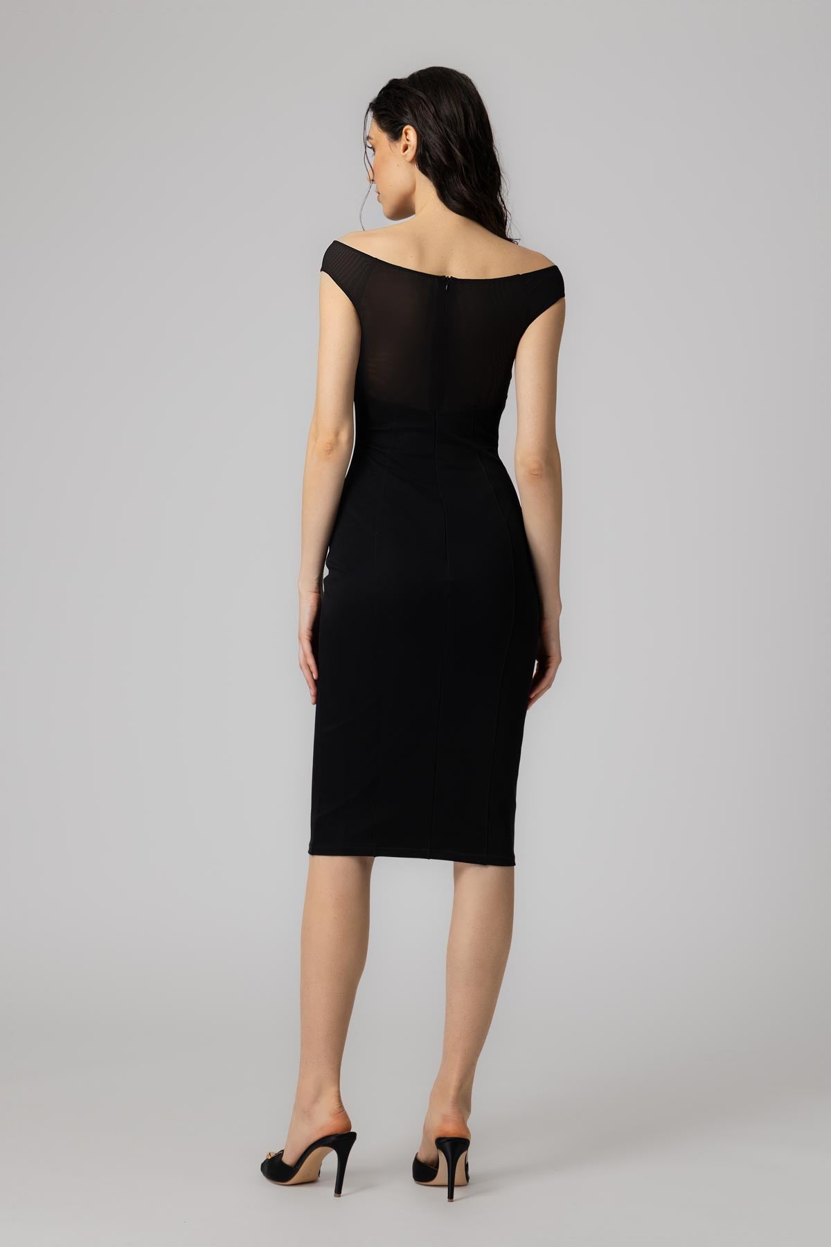 Rochie neagra midi din microfibra modelatoare Twist