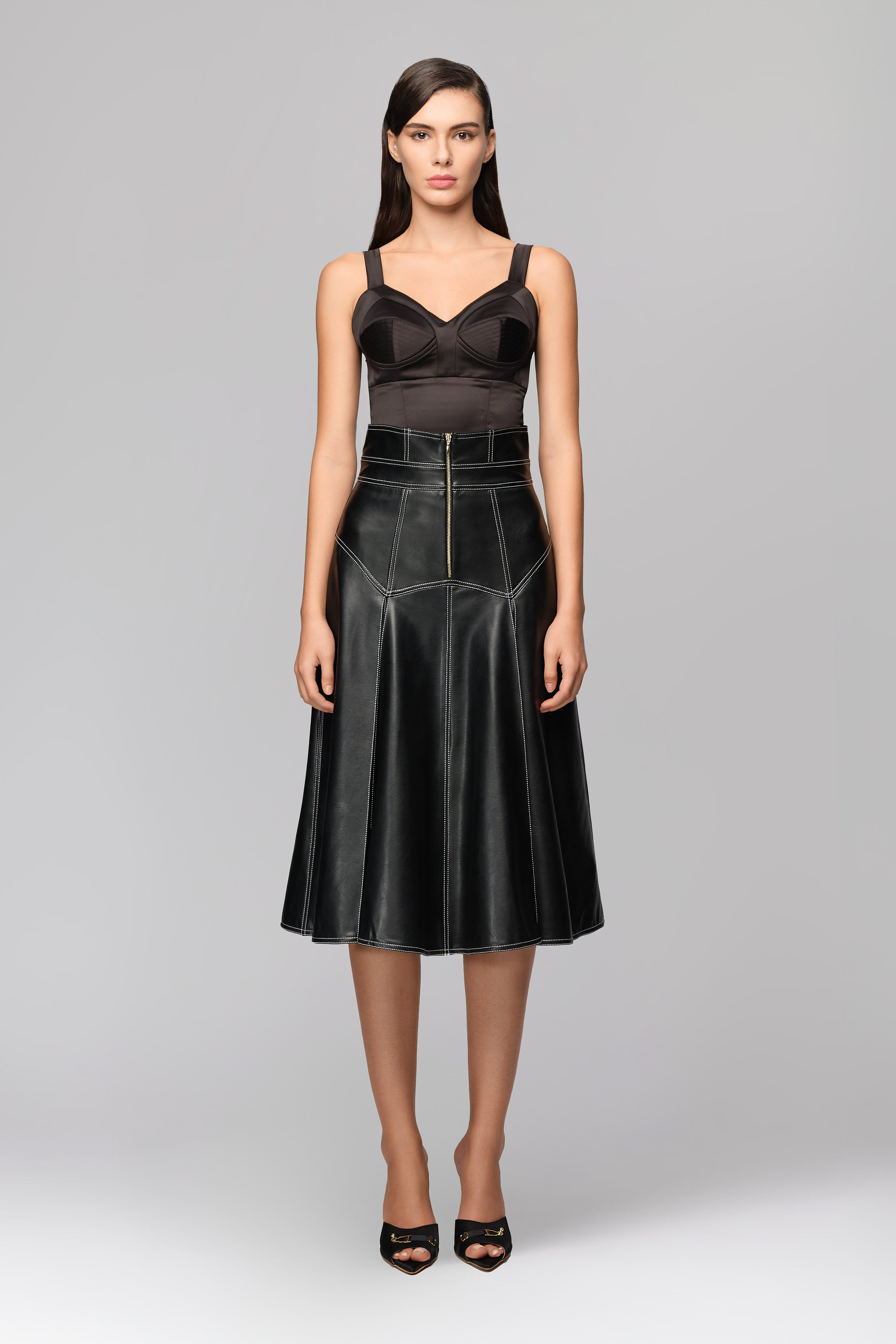 Underline Leather Skirt Black