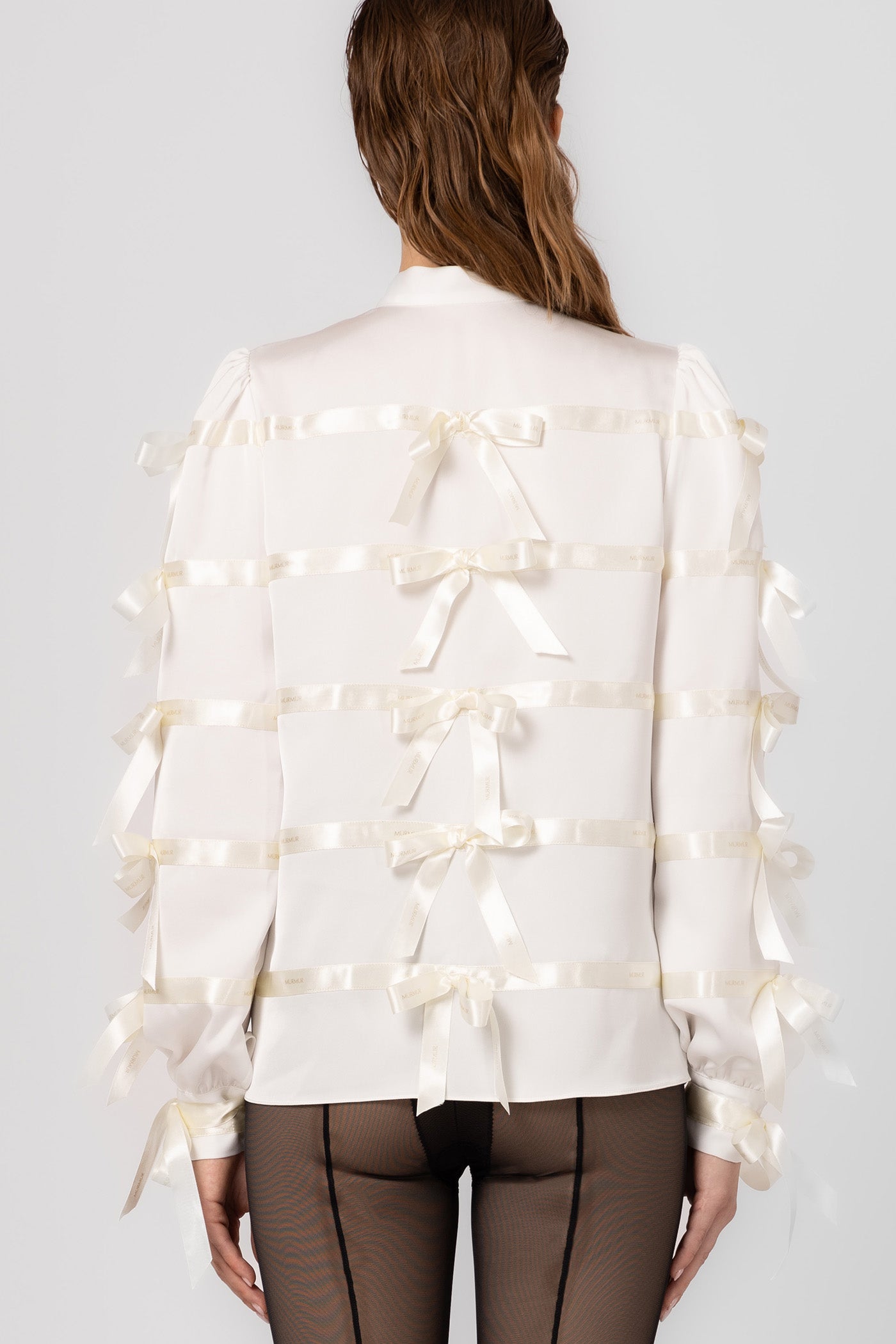 Bluza alba din satin cu funde Tangled