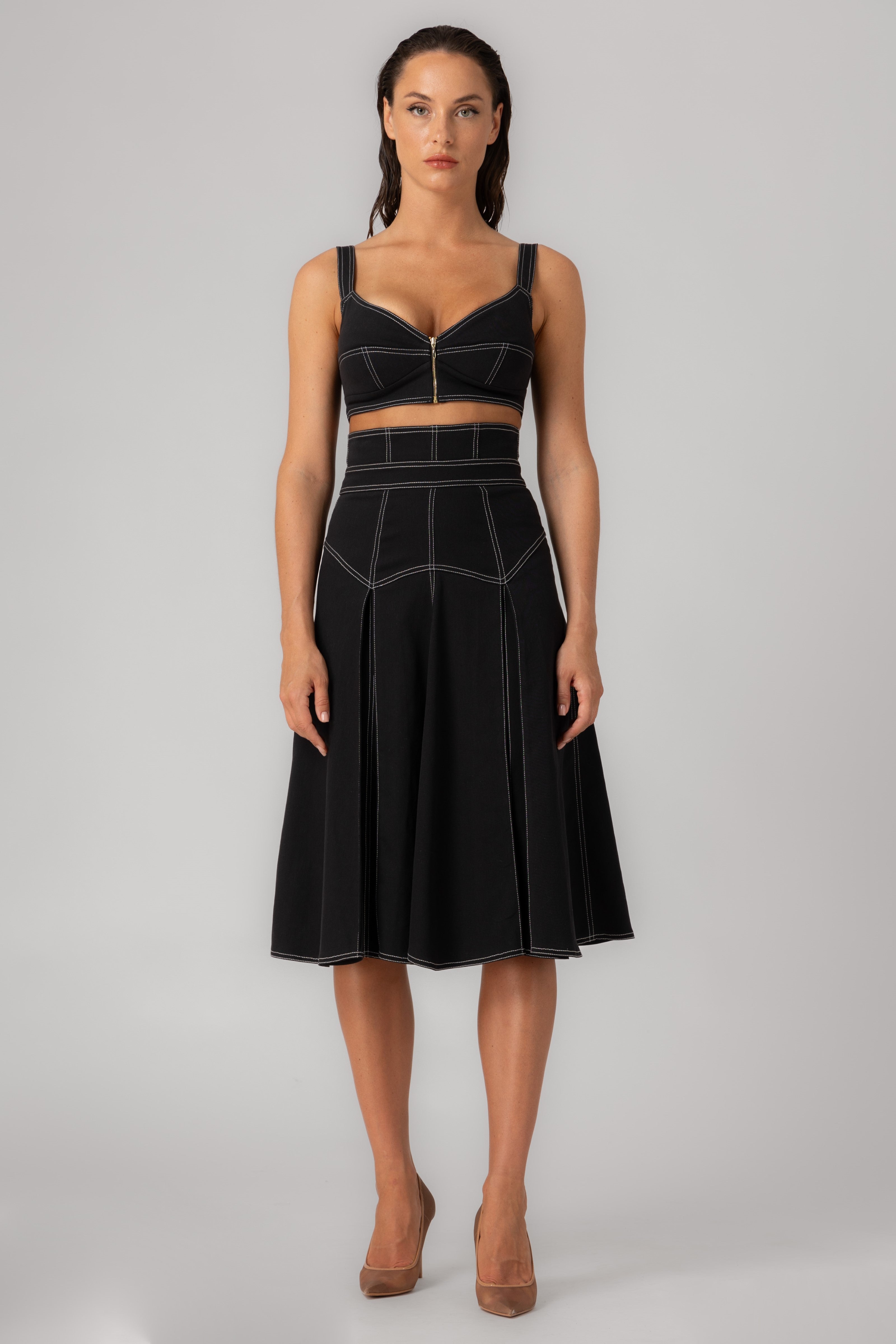 Underline Denim Skirt Black