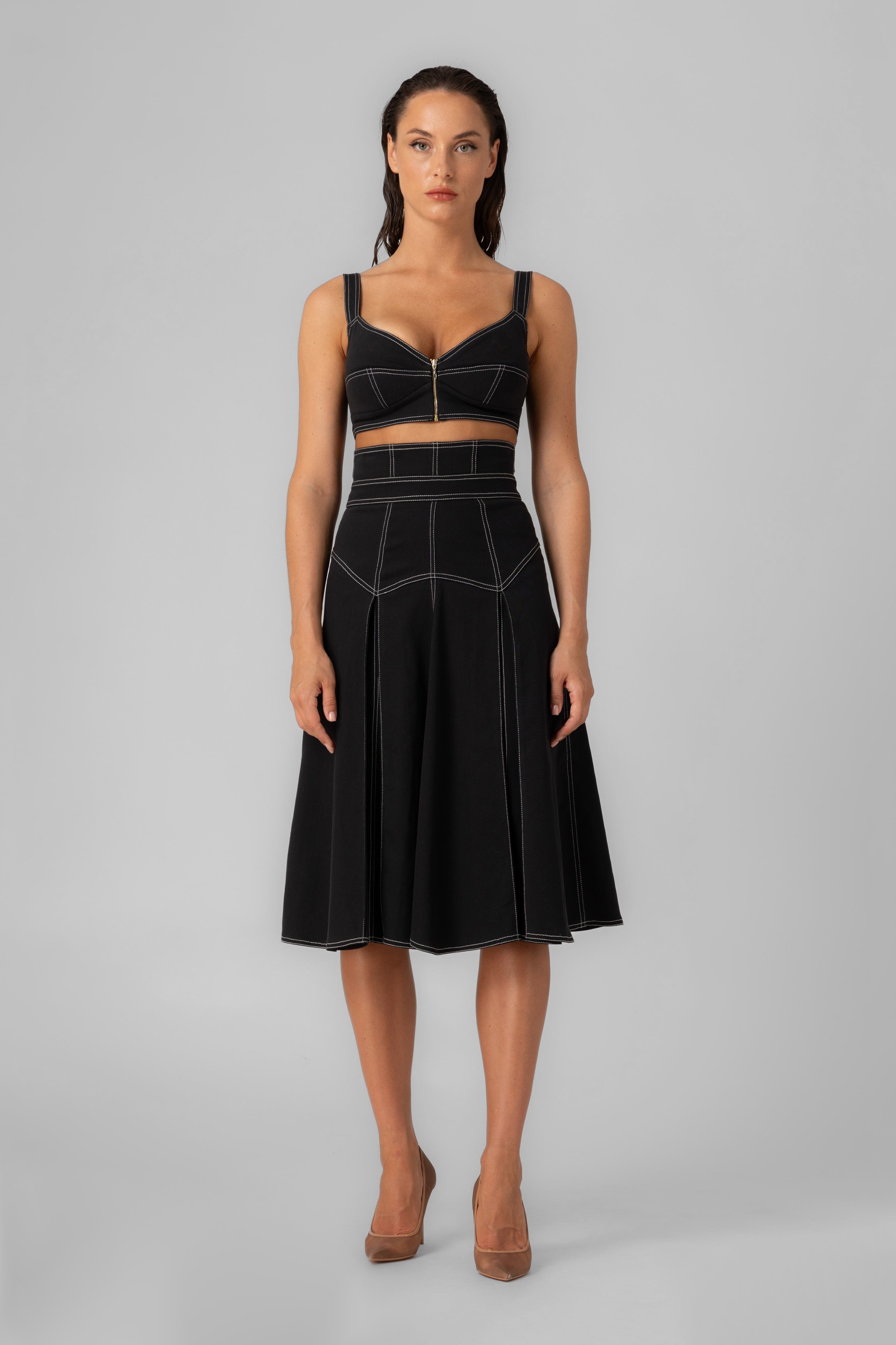 Underline Denim Skirt Black