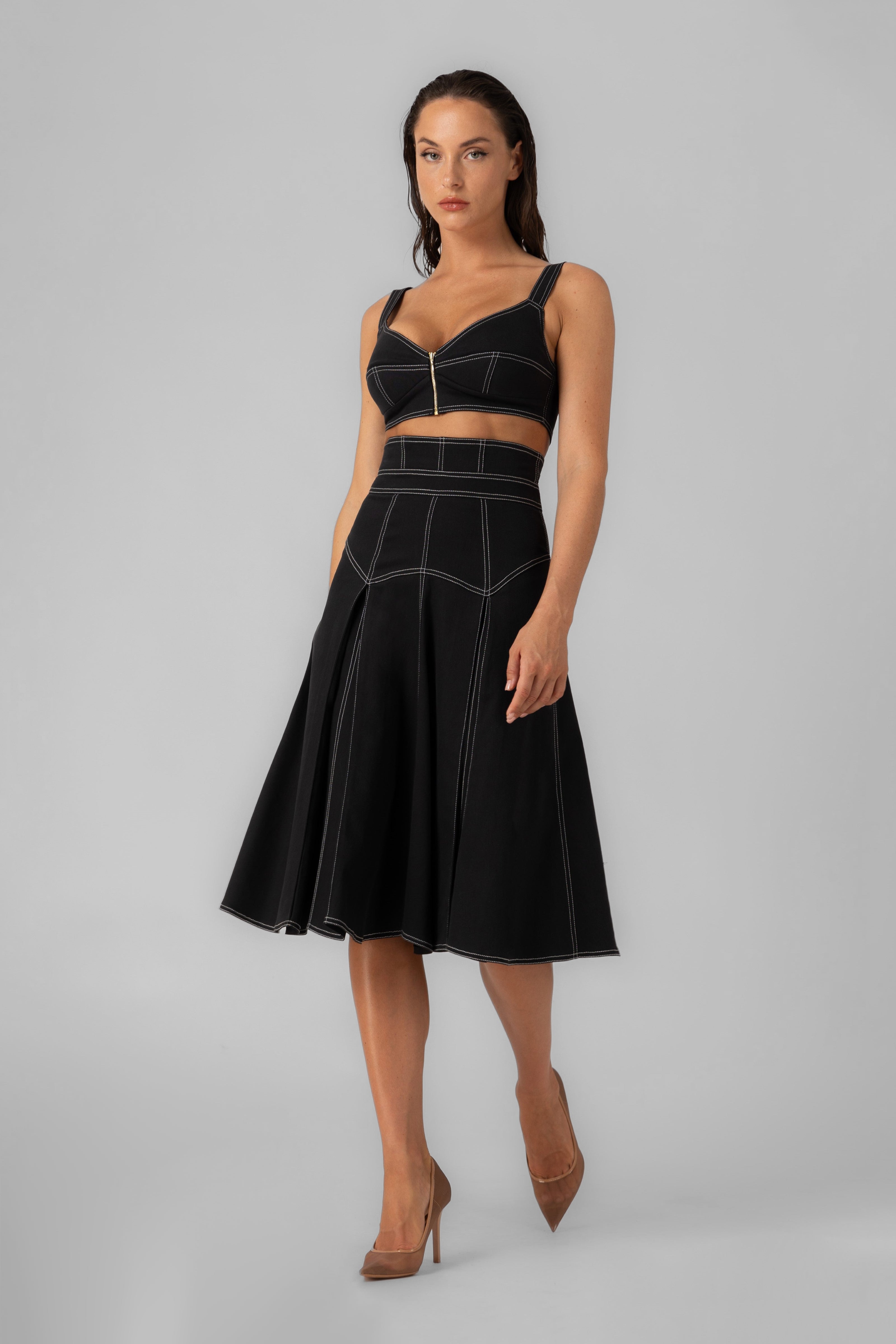 Underline Denim Bra Top Black