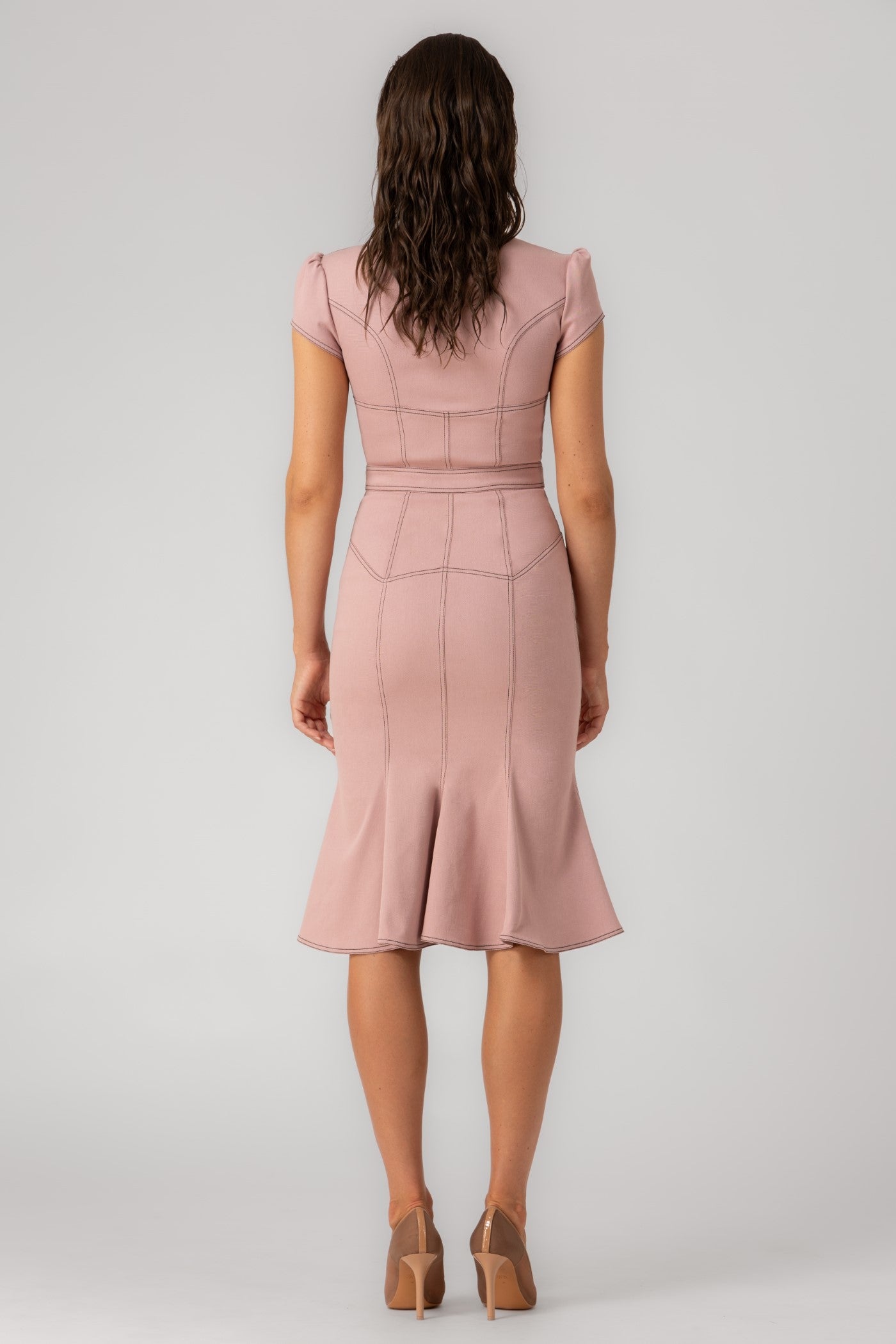 Rochie roz fad midi din denim bi-elastic Underline