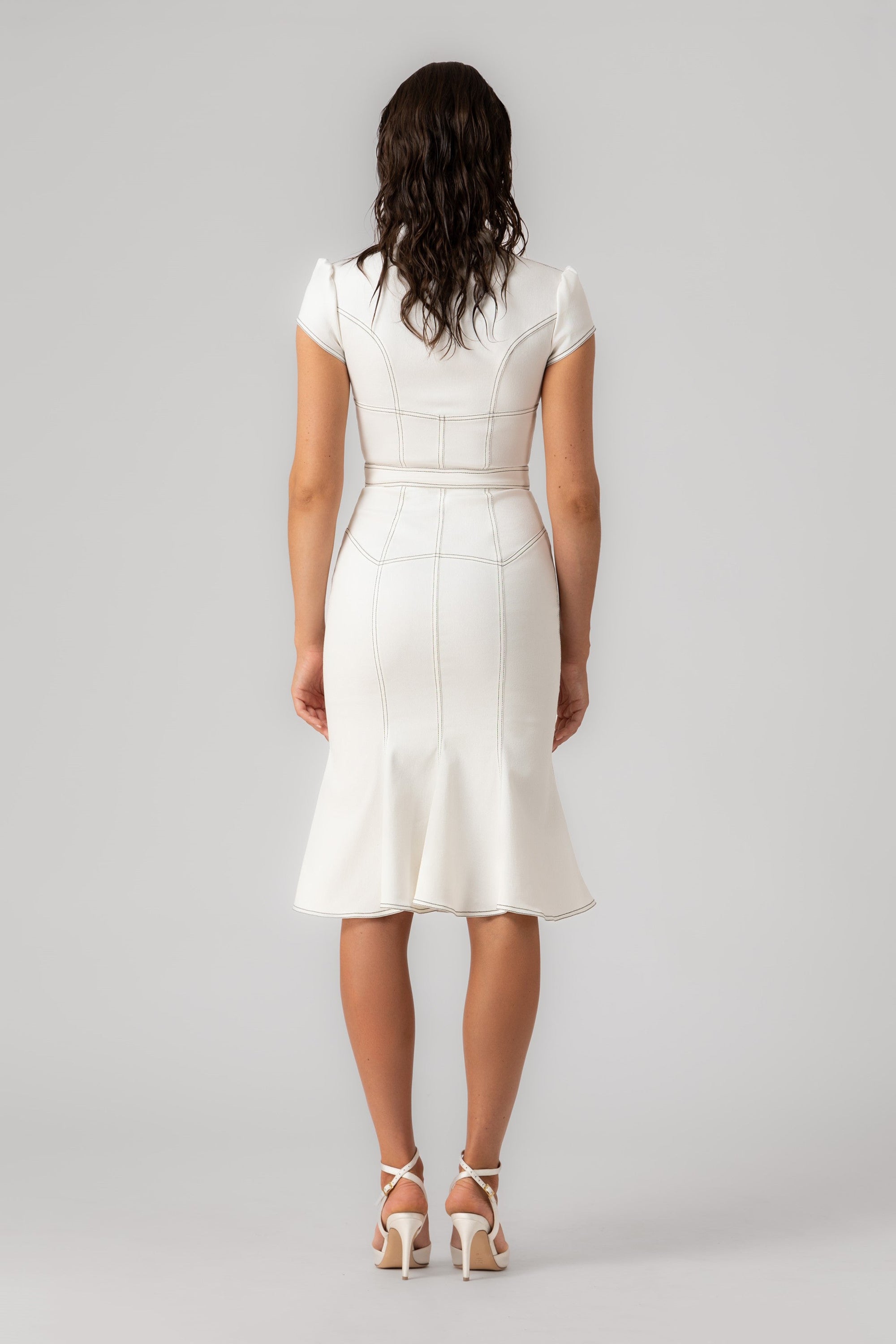 Underline Denim Dress White