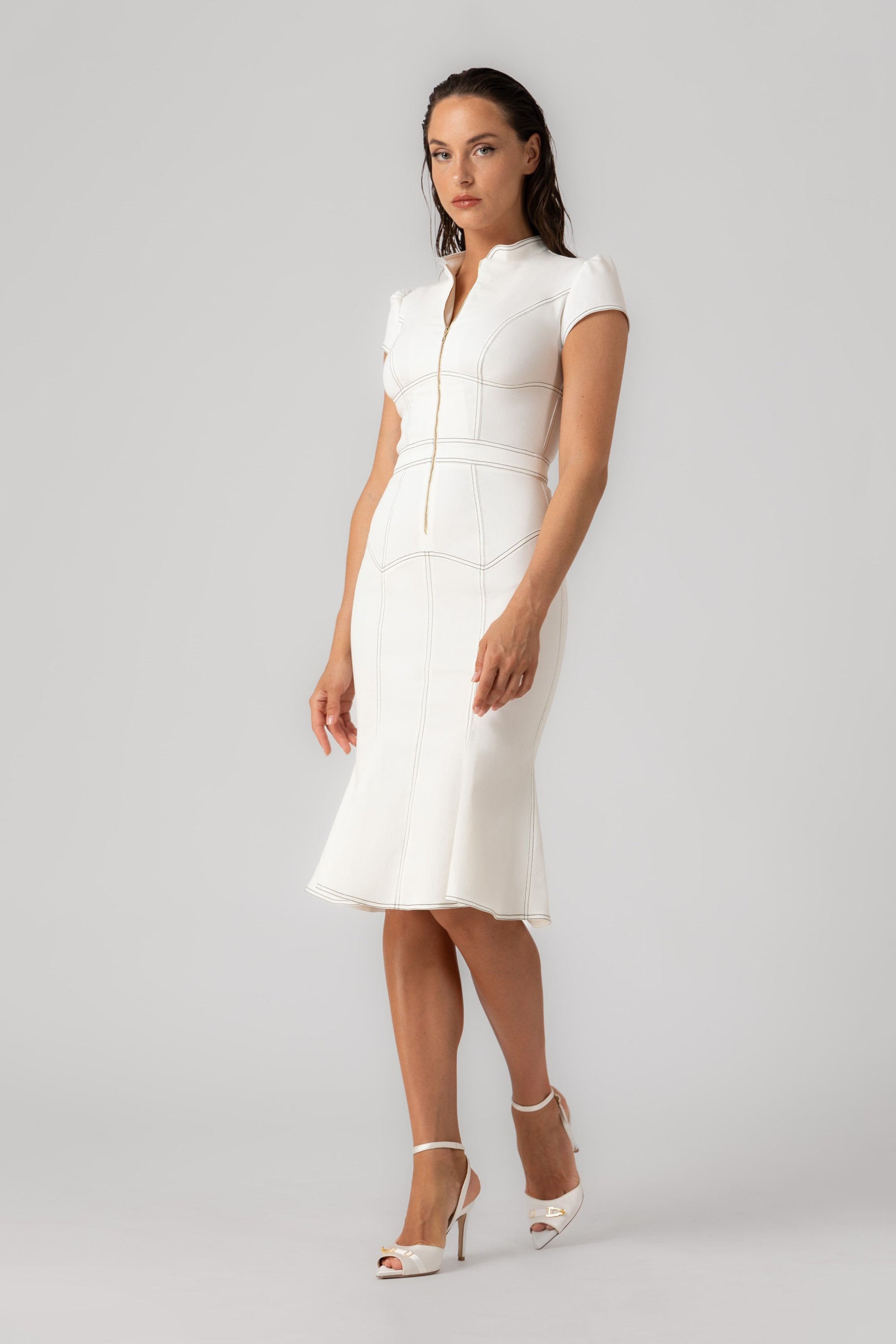 Underline Denim Dress White