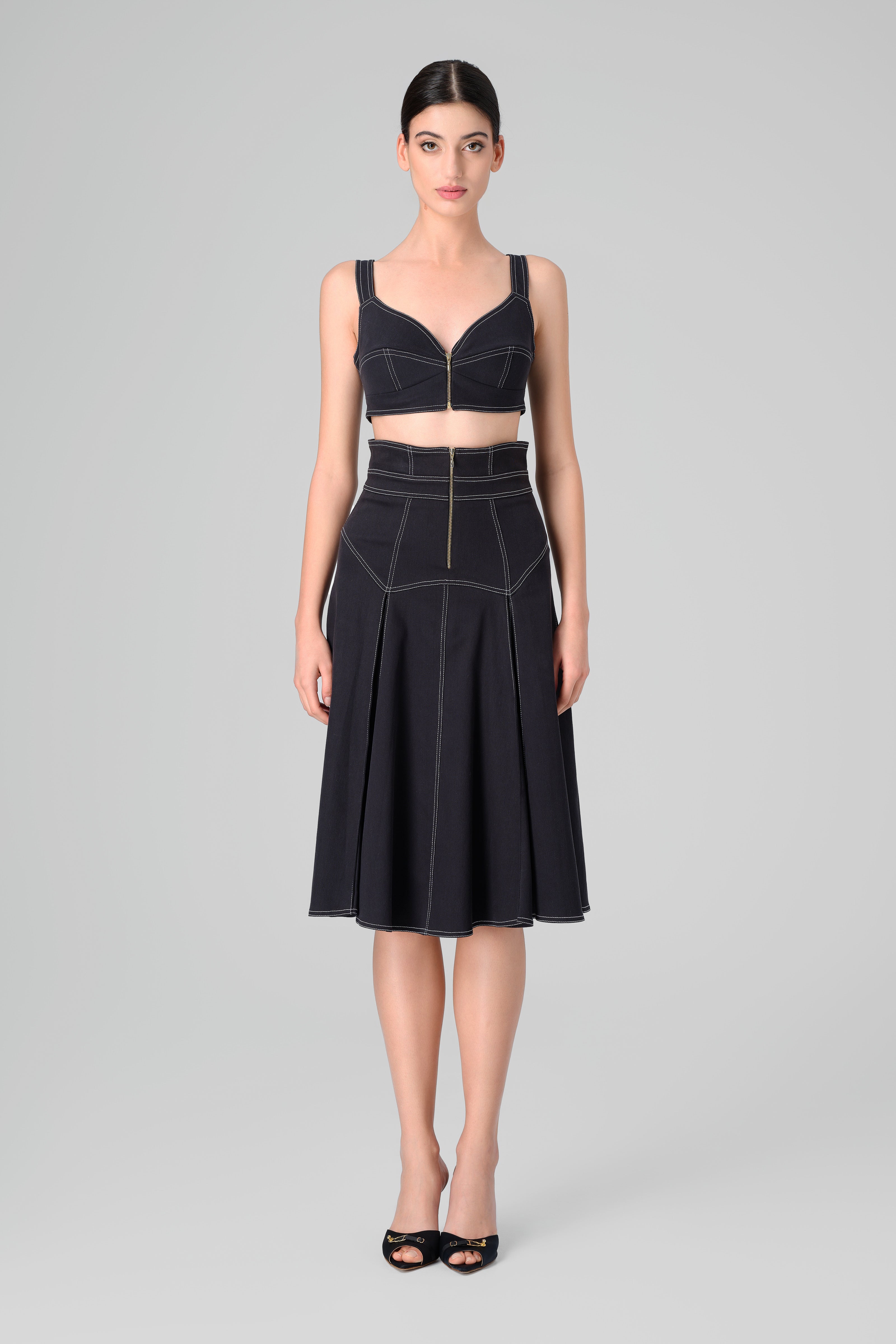 Underline Denim Skirt Black