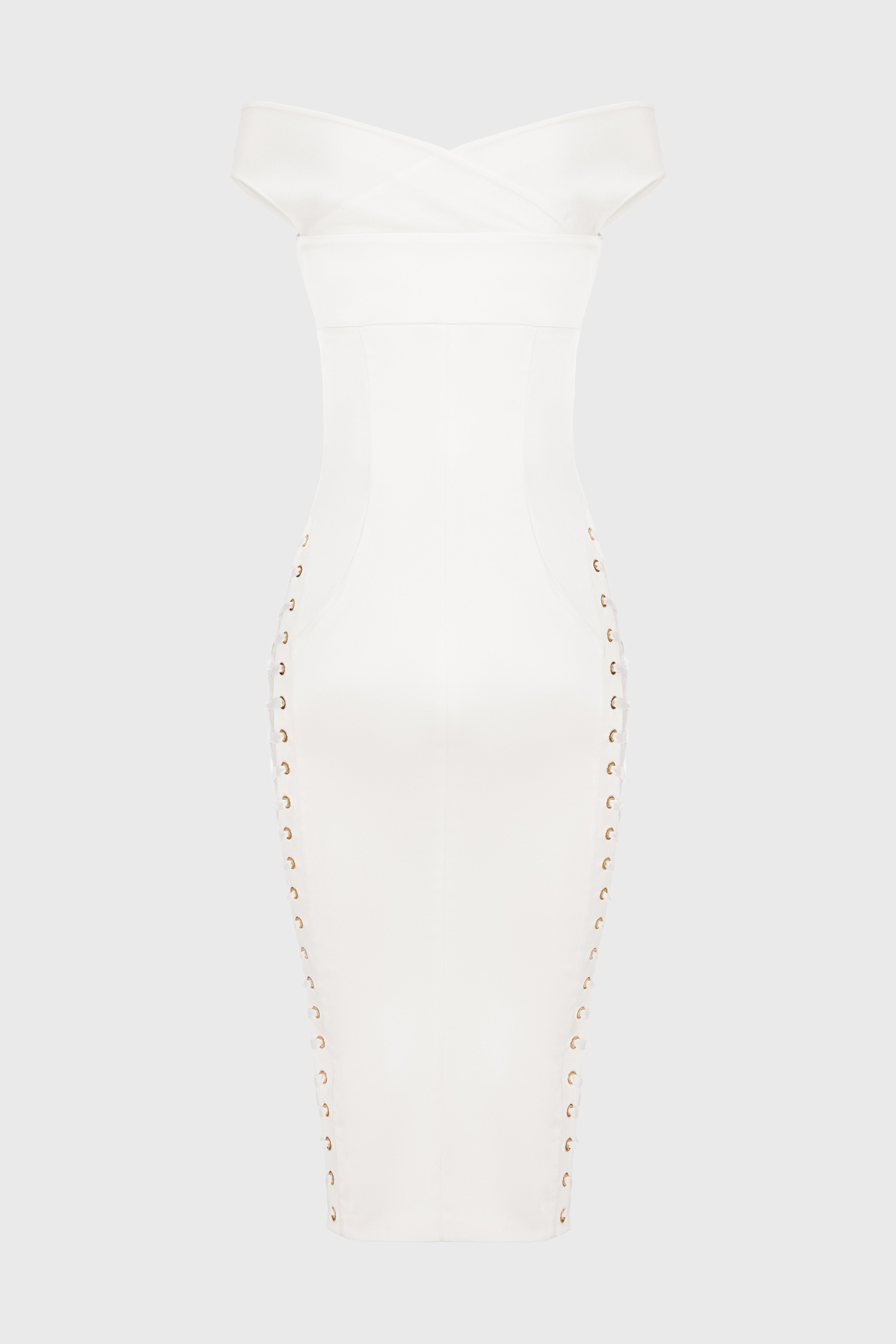 Rochie alba din satin cu insiretare Blackcherry