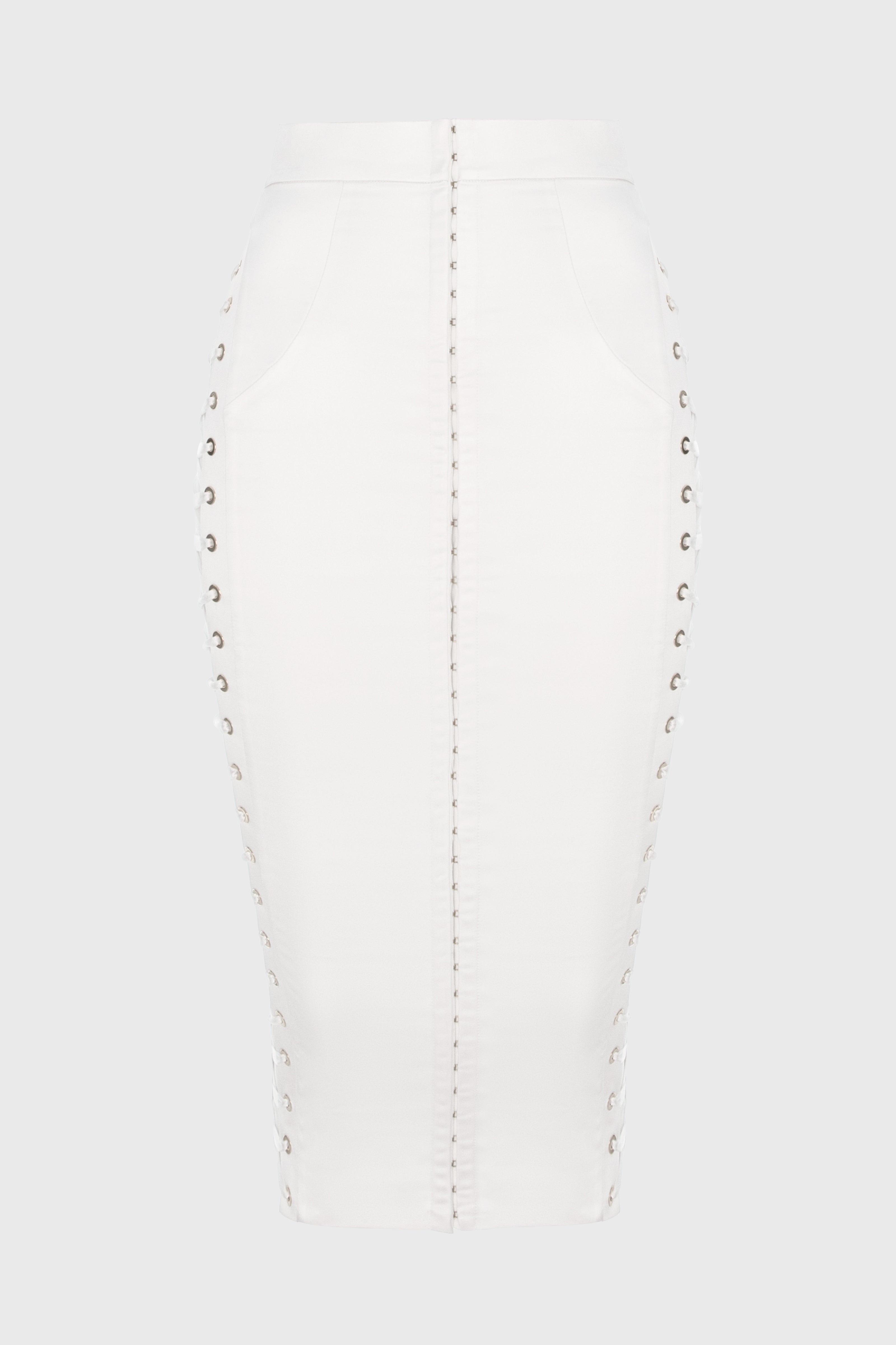 Fusta alba mulata din satin cu insiretare Blackcherry