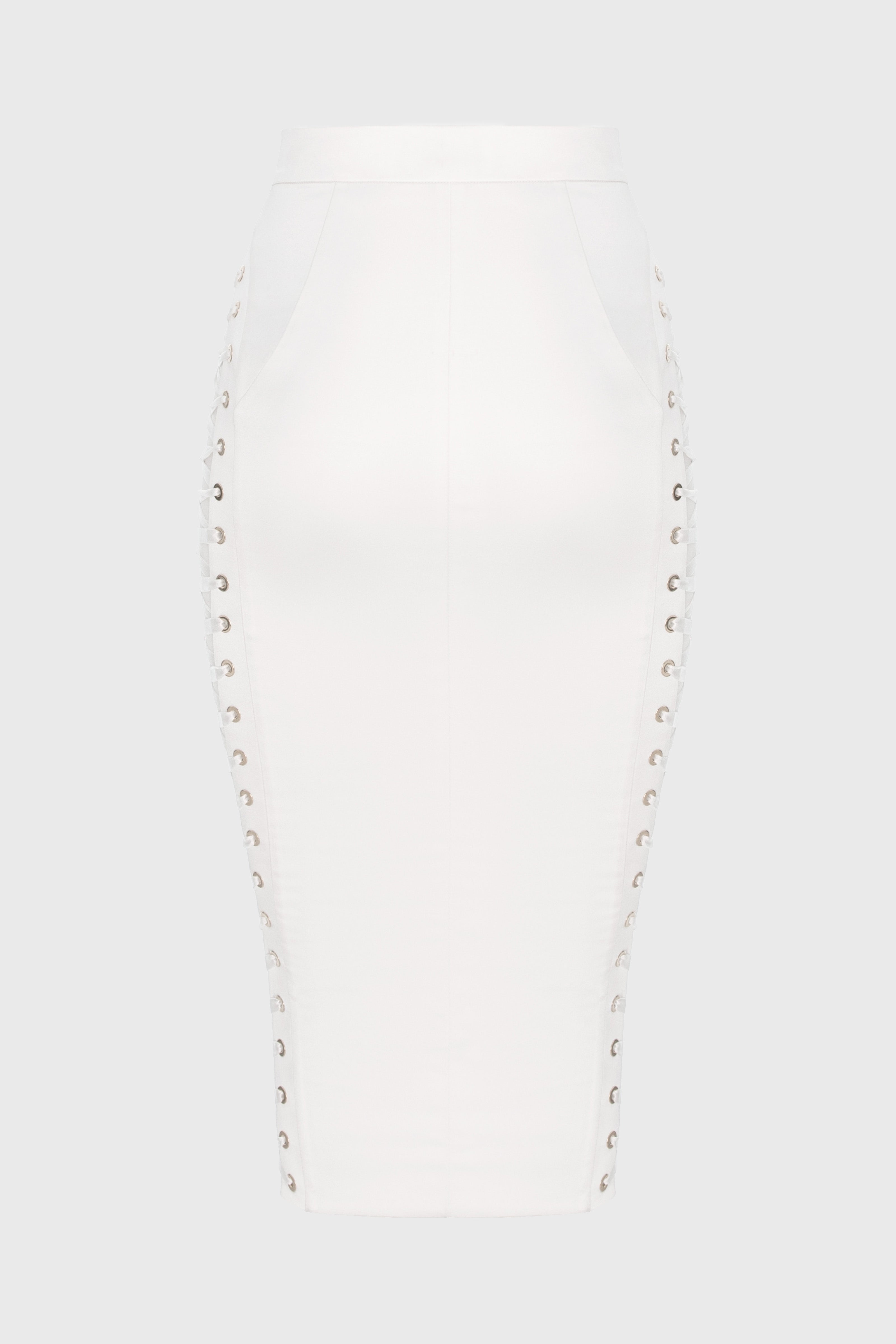 Fusta alba mulata din satin cu insiretare Blackcherry