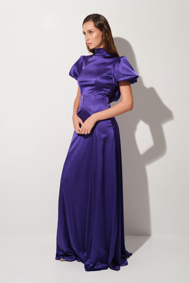 Cast Silk Long Dress Purple