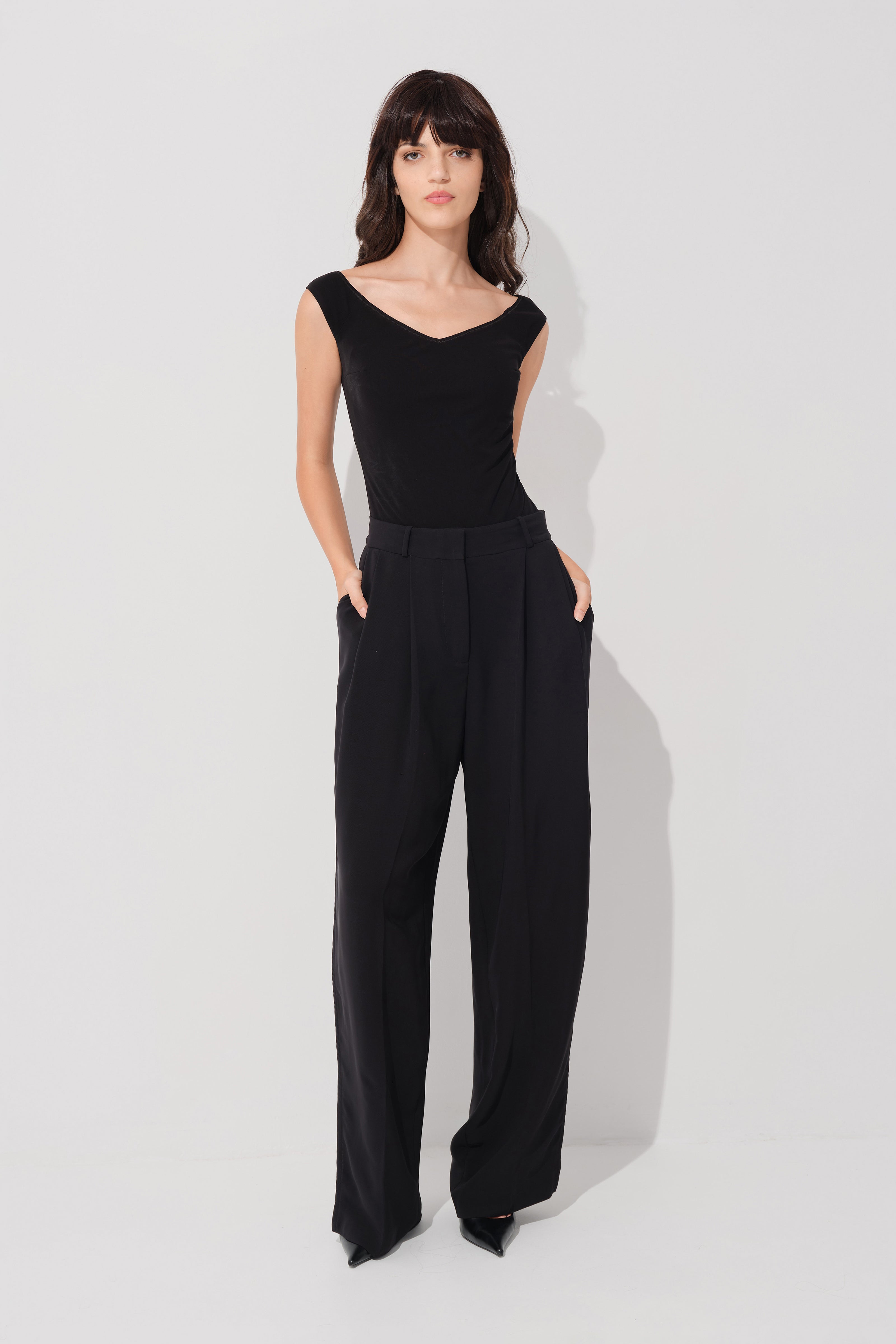 Body negru din tricot texturat de vascoza Explicit