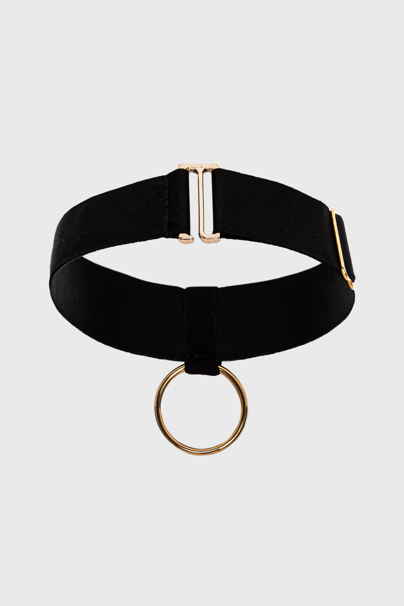 Choker negru satinat din elastic cu detalii aurii Hold-up