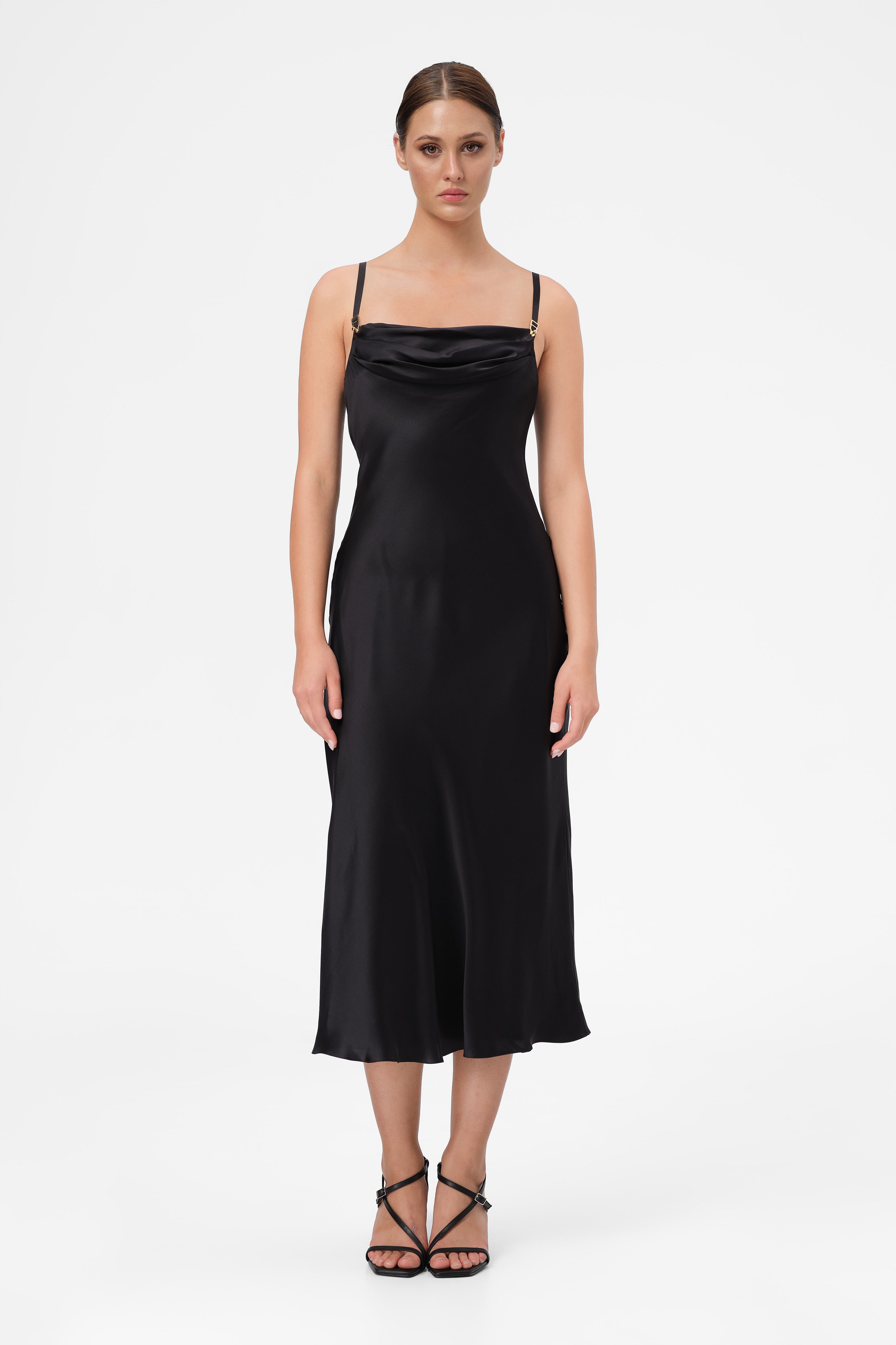 Slip Silk Midi Dress Black