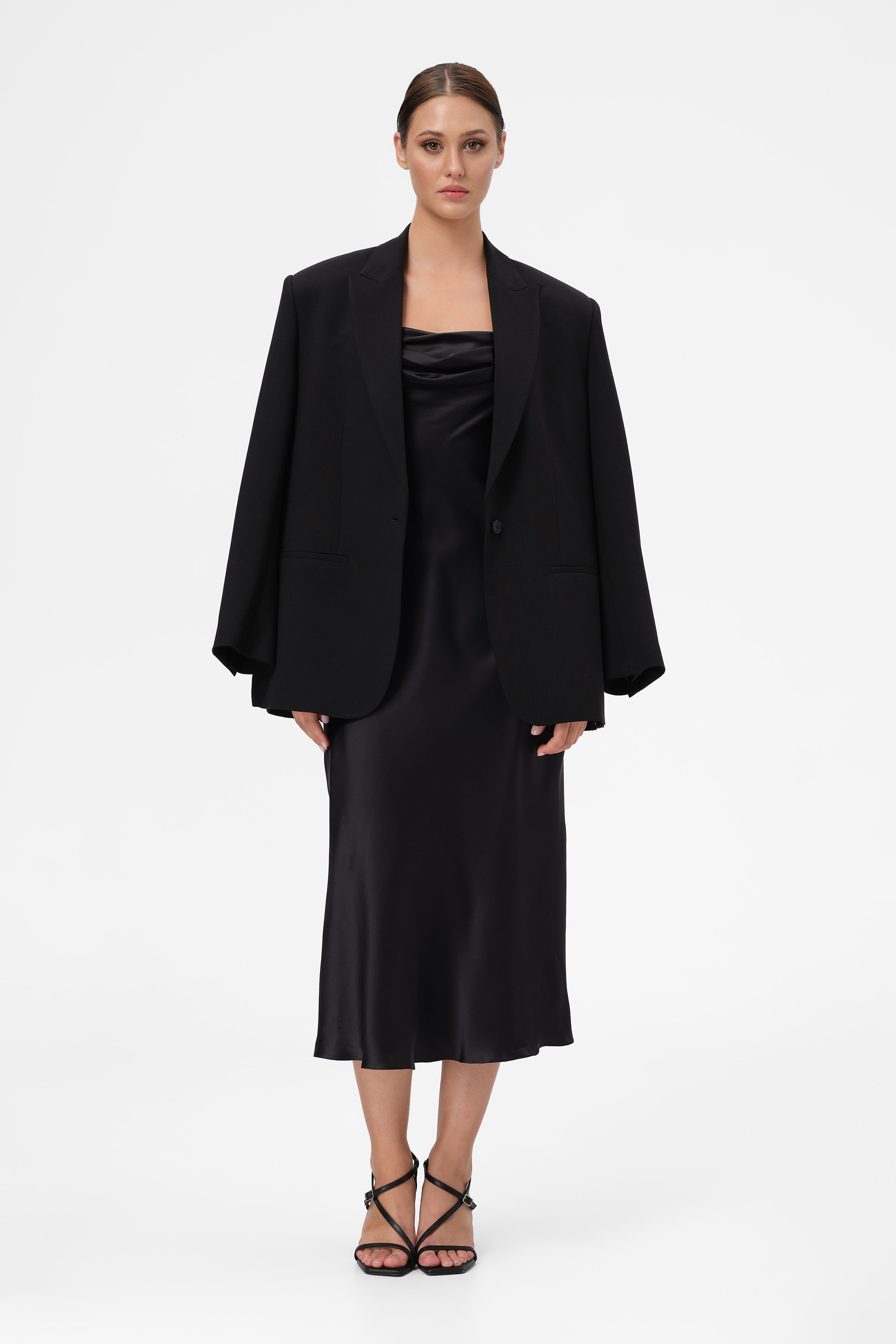 Slip Silk Midi Dress Black