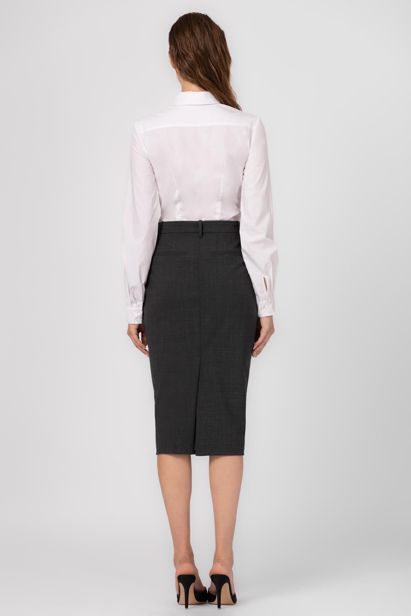 Fusta midi gri clasica din lana Formal