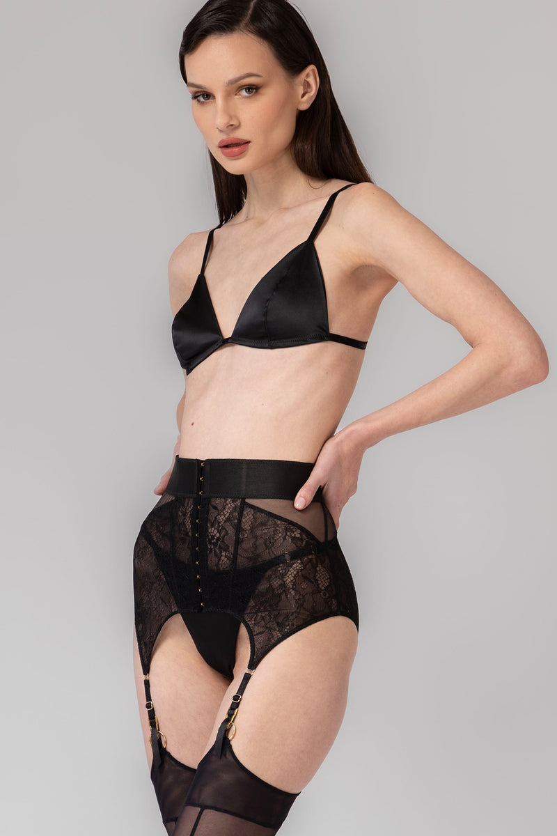 Zest Lace Suspender Belt Black
