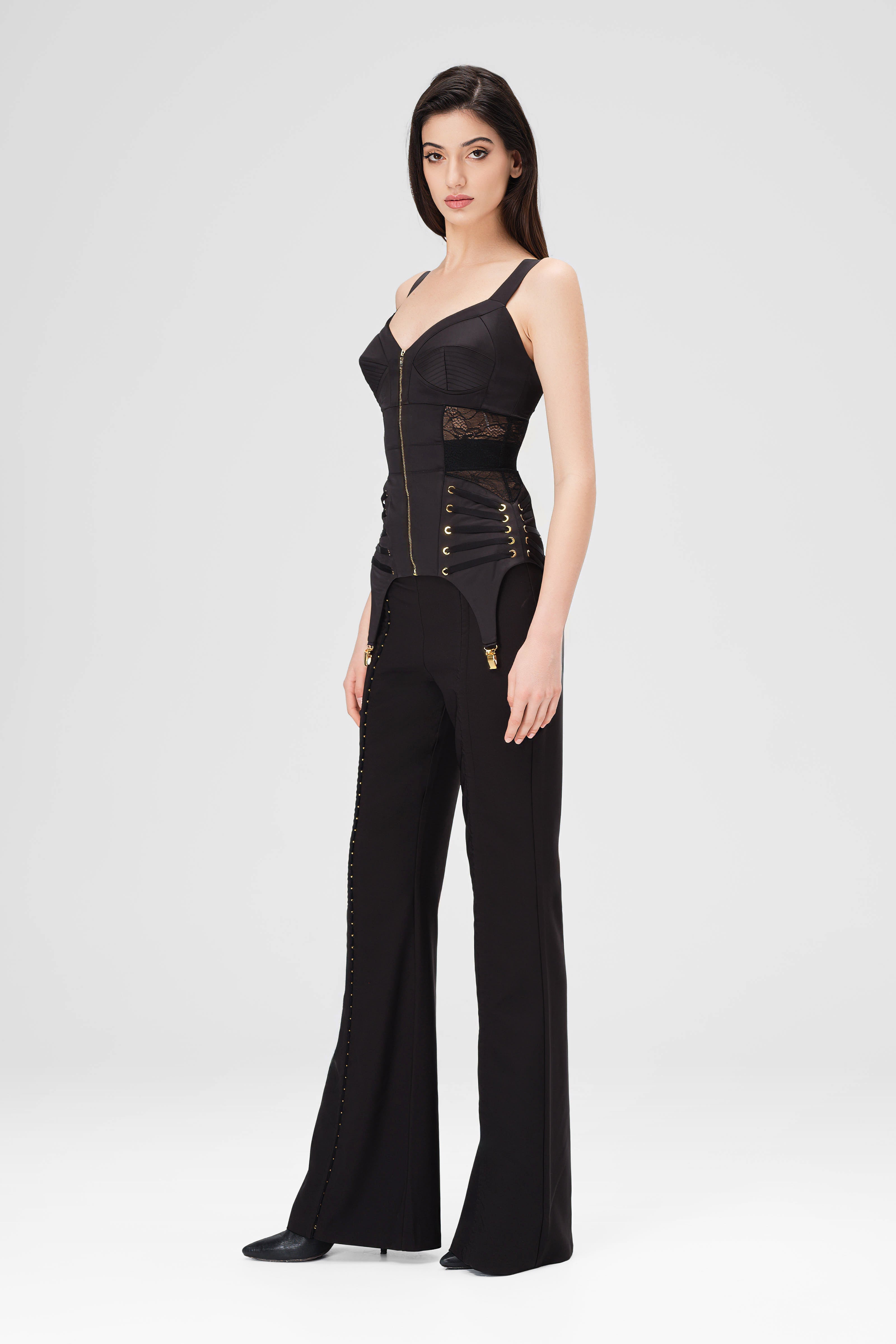 Corset negru din satin si dantela Zest