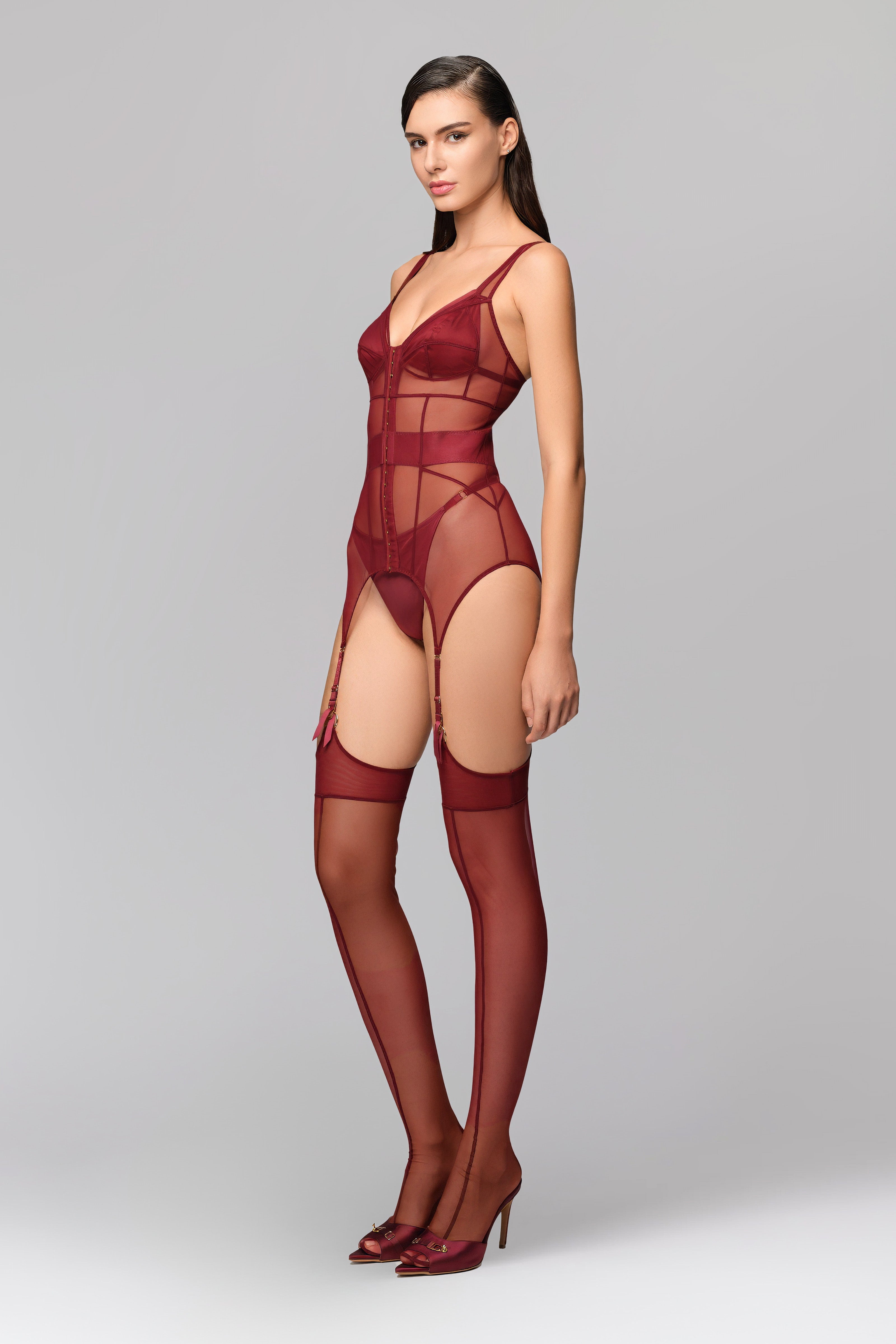 Zest Bi-Stretch Sheer Corset Dark Red