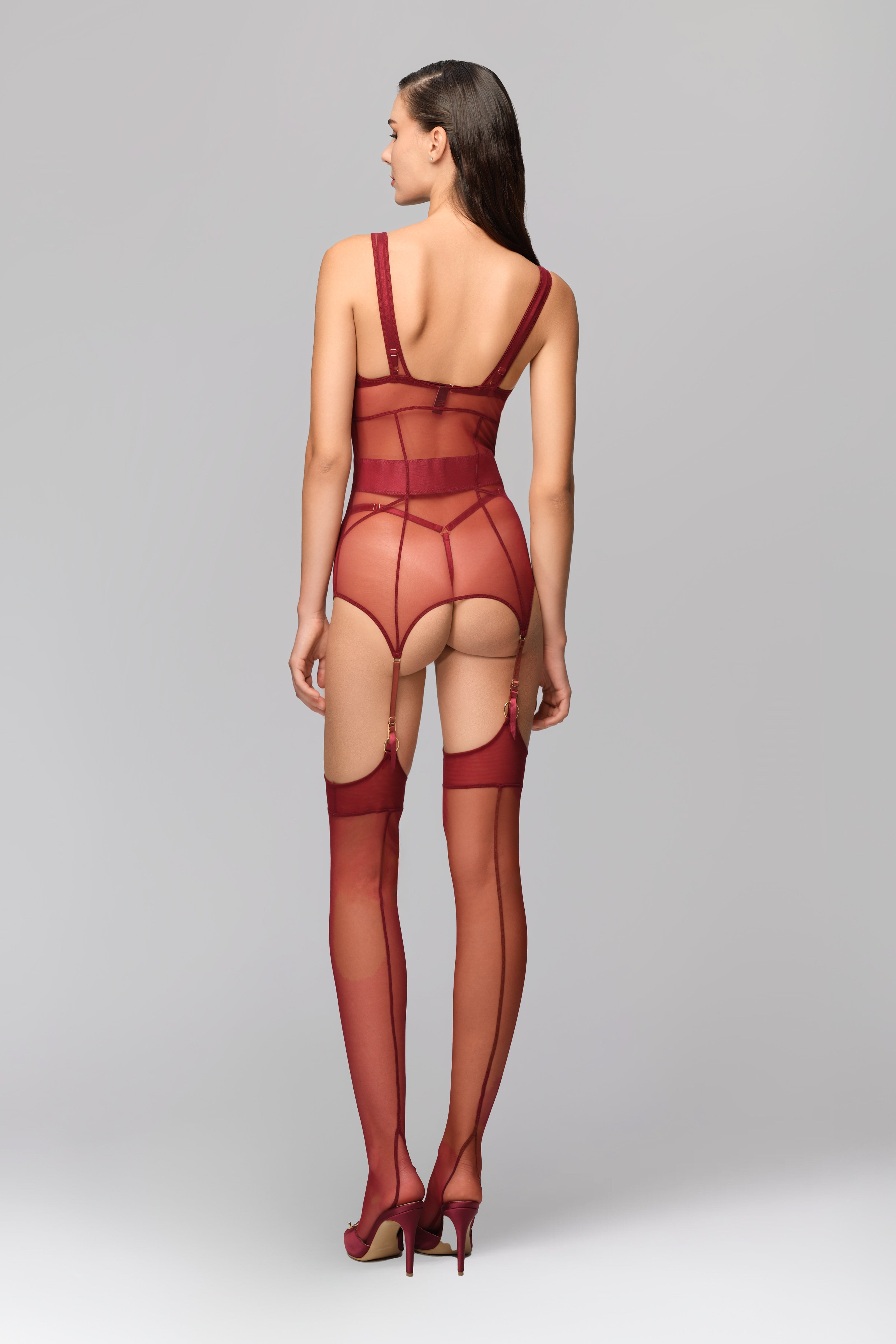 Zest Bi-Stretch Sheer Corset Dark Red