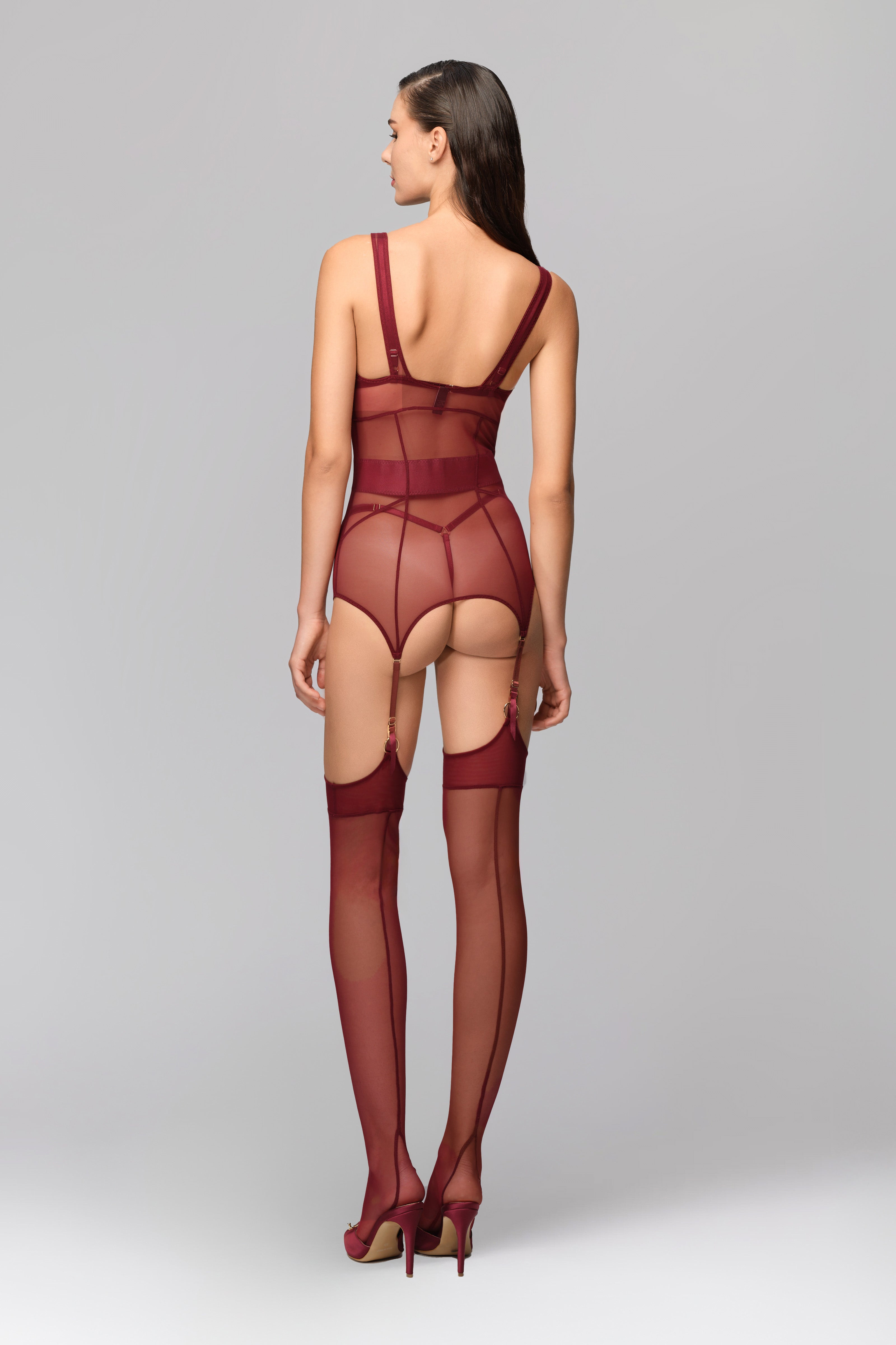 Zest Bi-Stretch Sheer Corset Dark Red