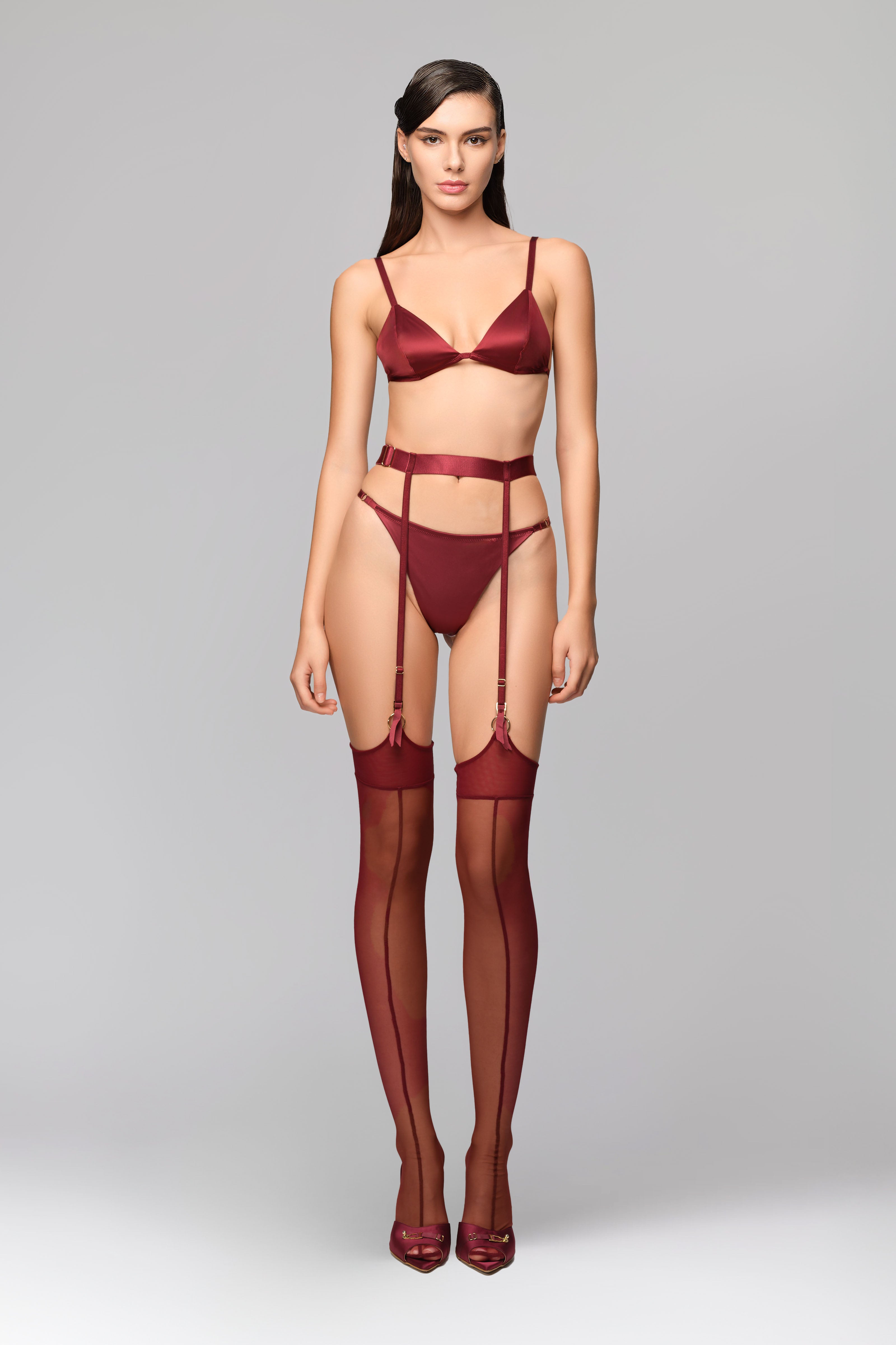 Hold-Up Mesh Stockings Dark Red