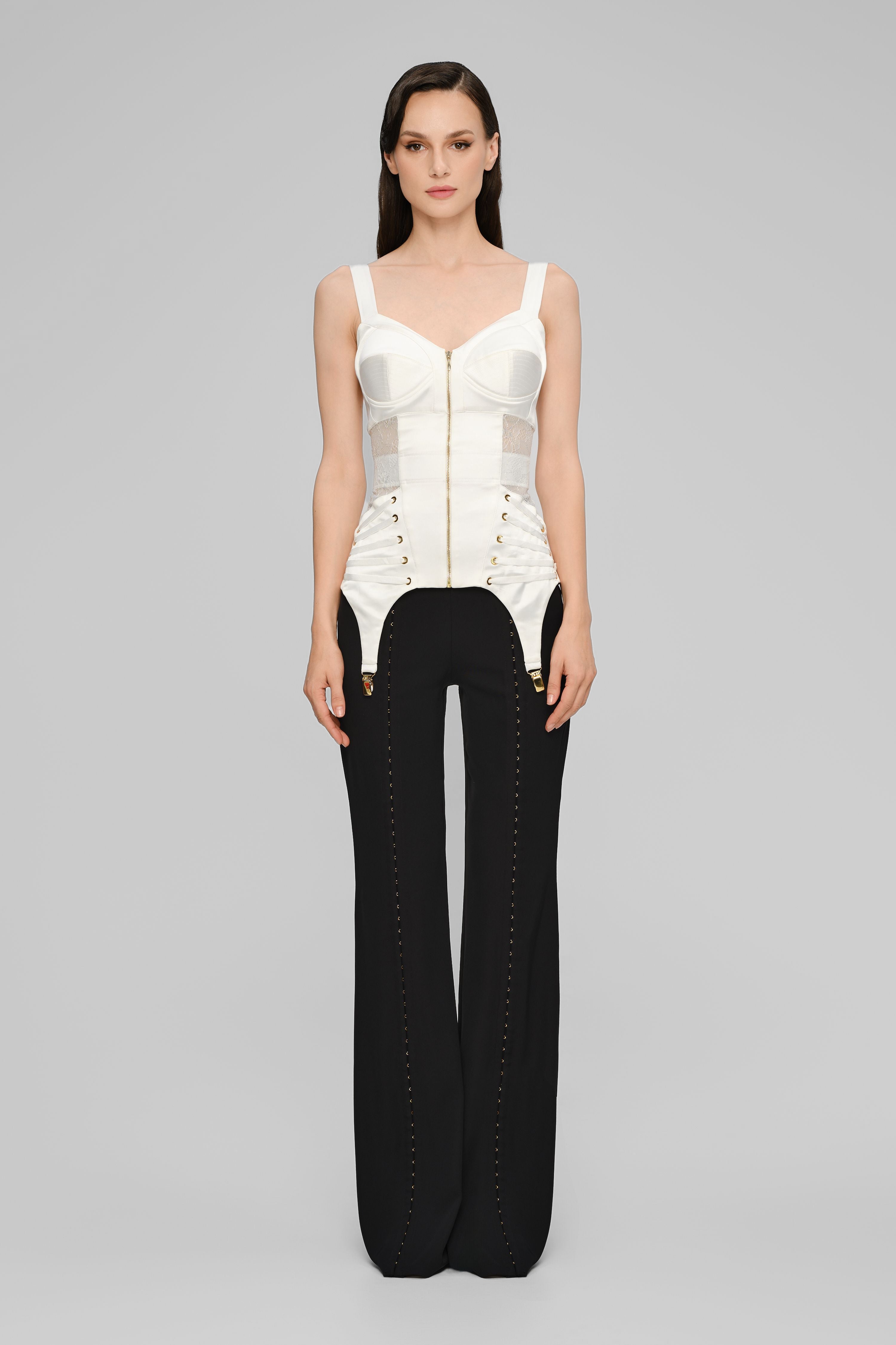 Corset alb din satin si dantela Zest