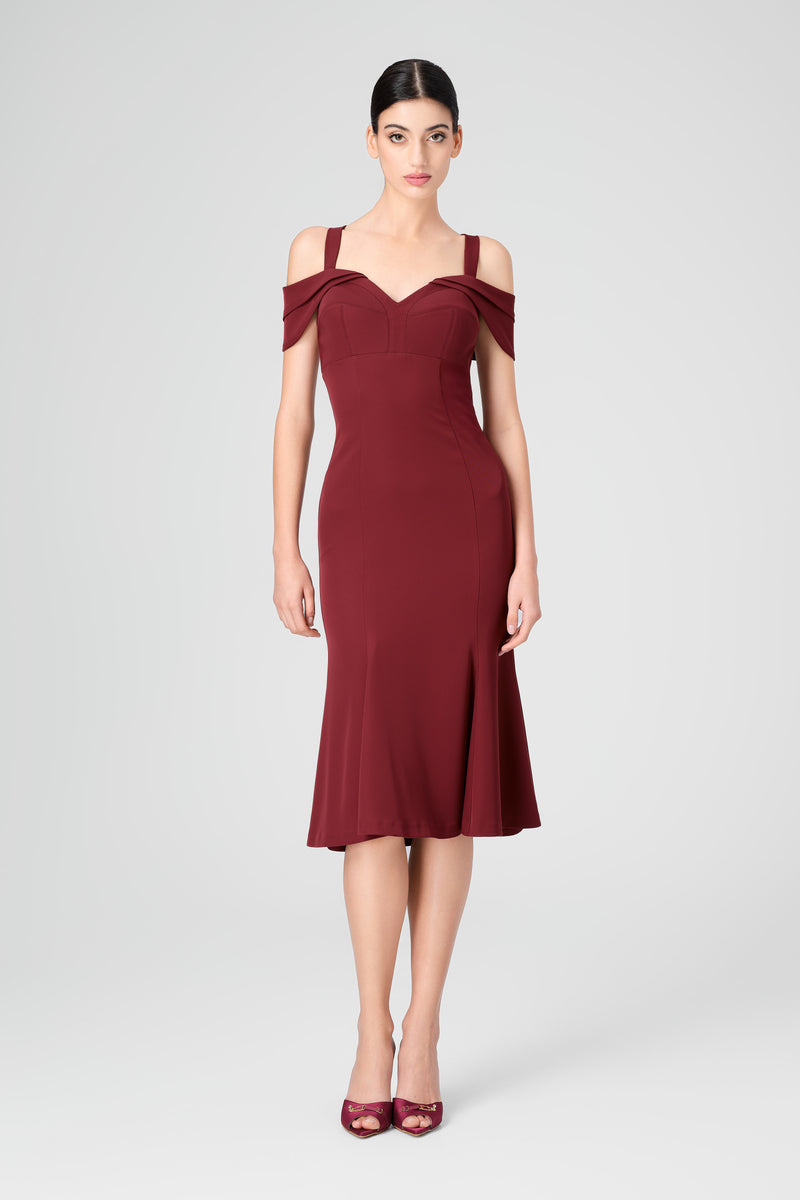 Rochie rosu burgund midi cu cupe retro Candy