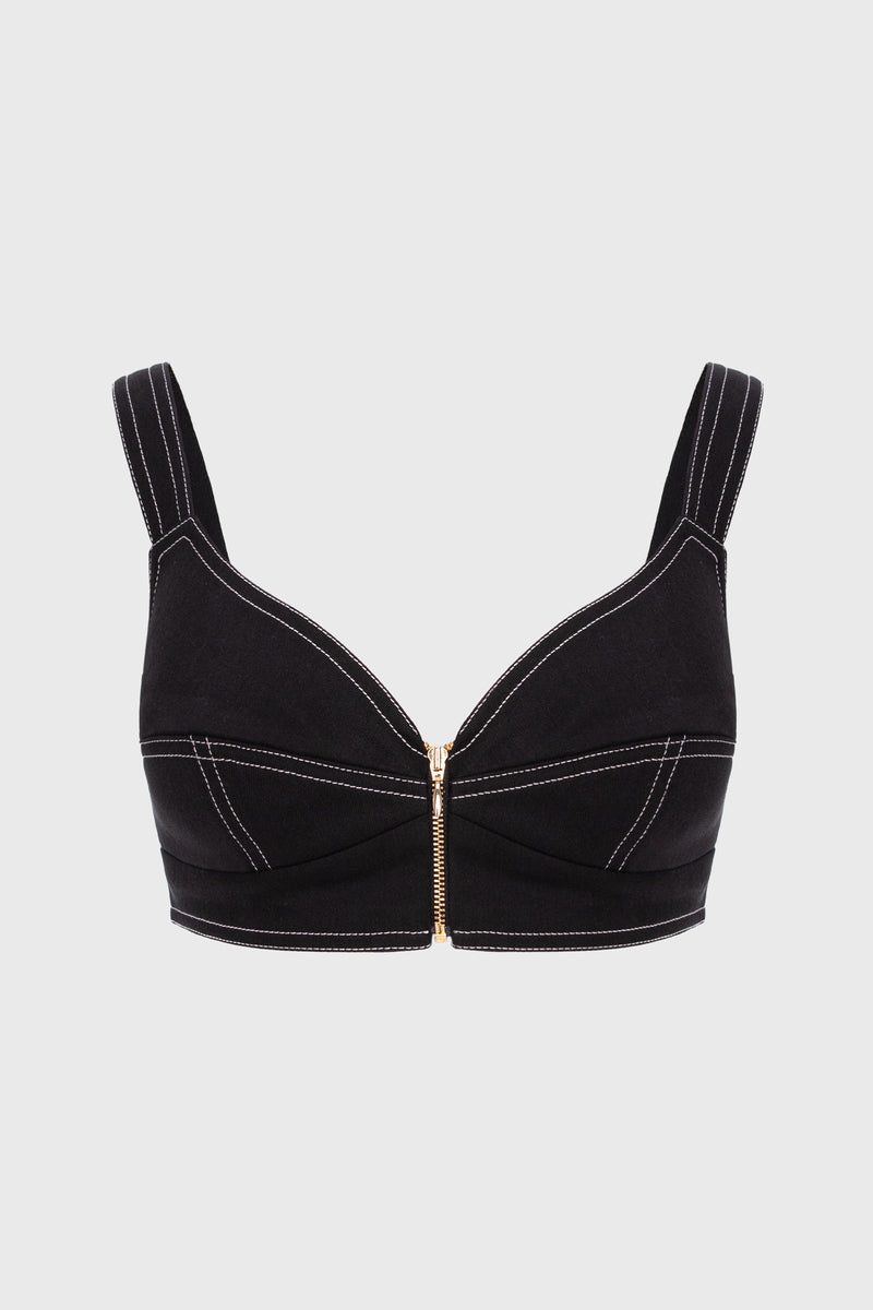 Underline Denim Bra Top Black