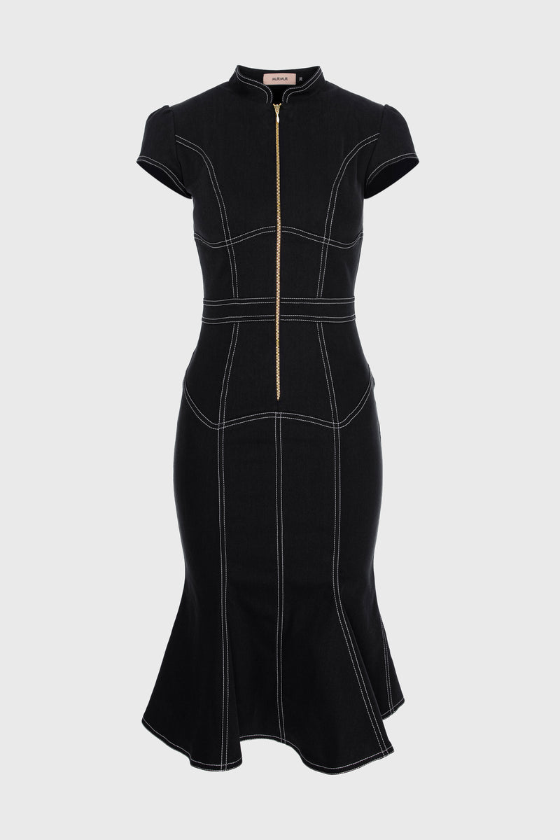 Underline Denim Dress Black